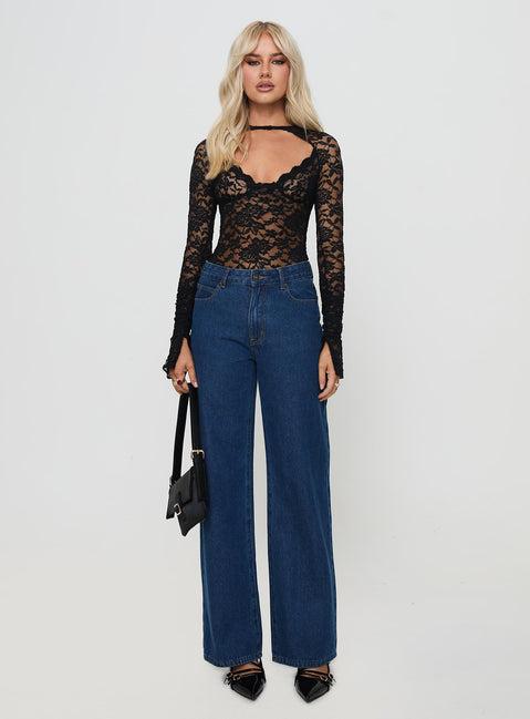 Giallo Long Sleeve Bodysuit Black Product Image