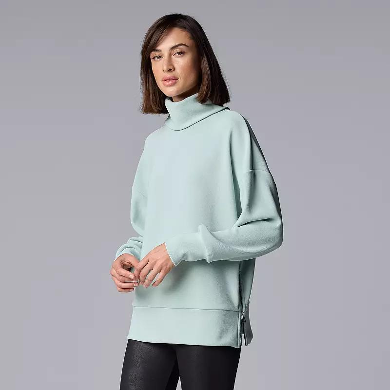 Women's Simply Vera Vera Wang Rib Cowlneck Side-Zip Pullover, Size: XS, Blue Haze Product Image