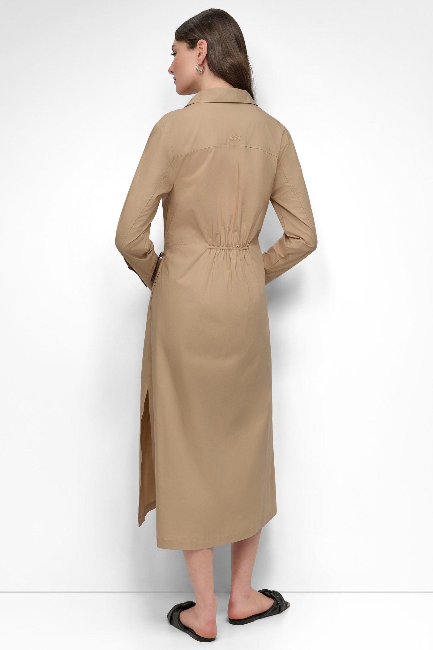 ADJUSTABLE WAIST MIDI SHIRT DRESS Product Image