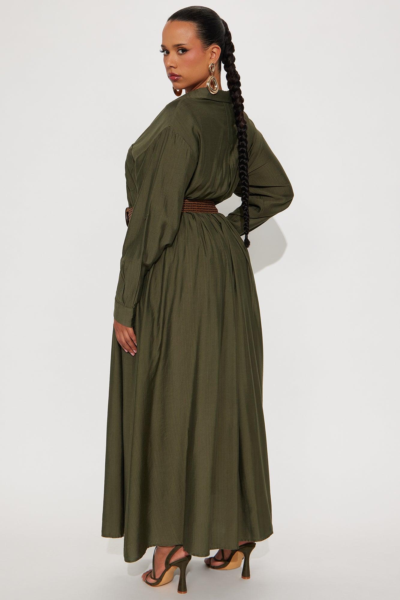 Alaya Linen Maxi Shirt Dress - Olive Product Image