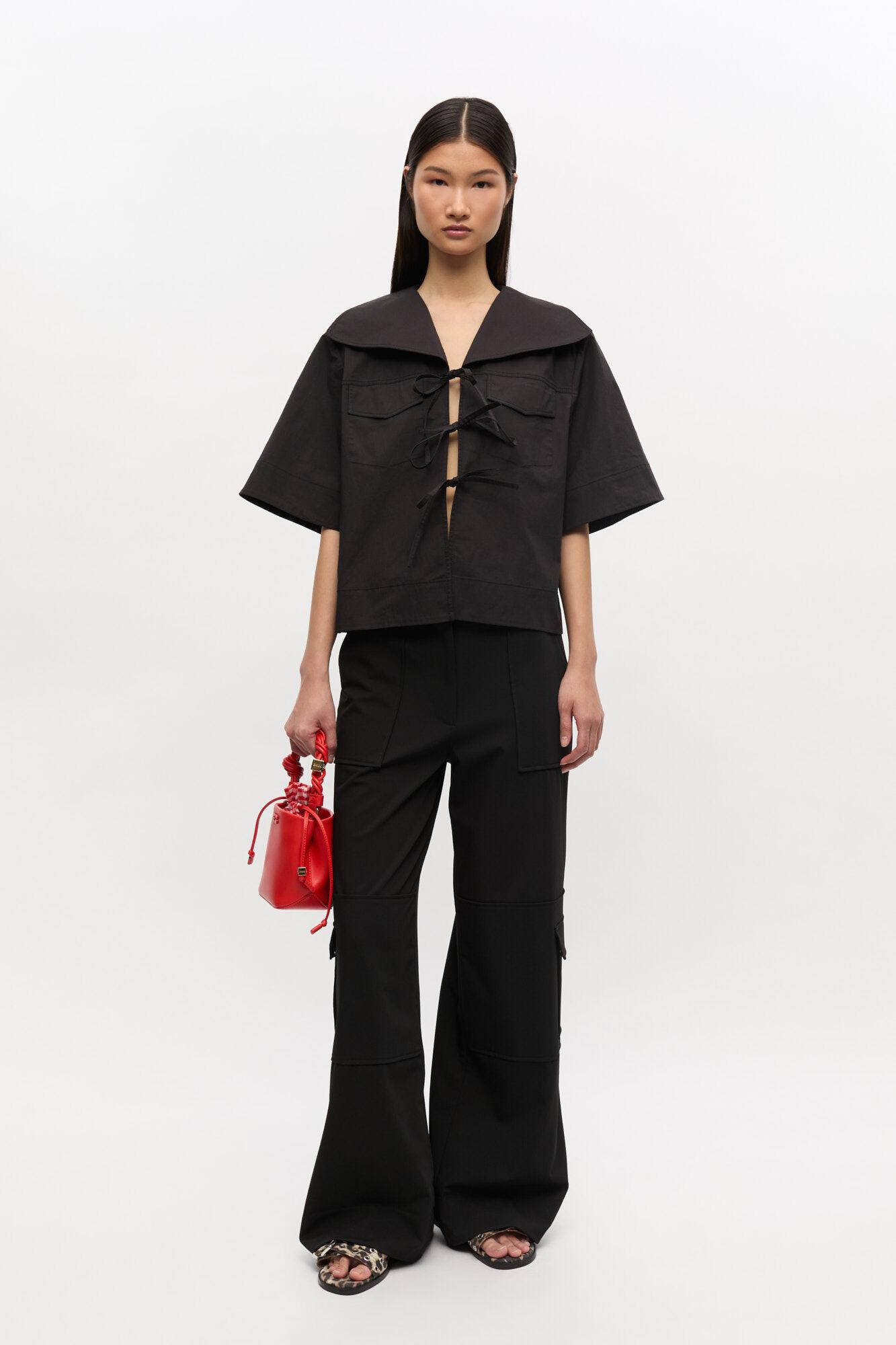 Black Stretch Cotton Blouse Product Image