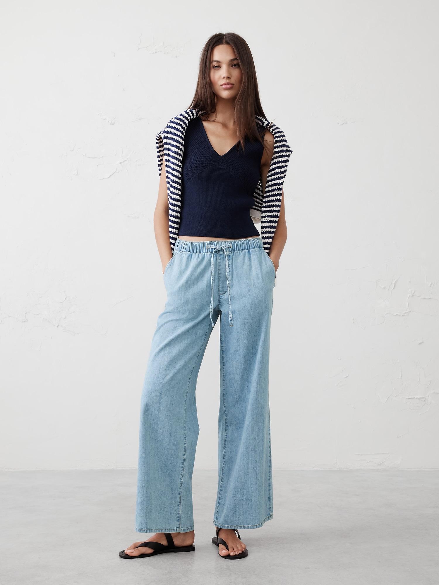 Wide-Leg Mid-Rise Summerweight Pull-On Jean Product Image