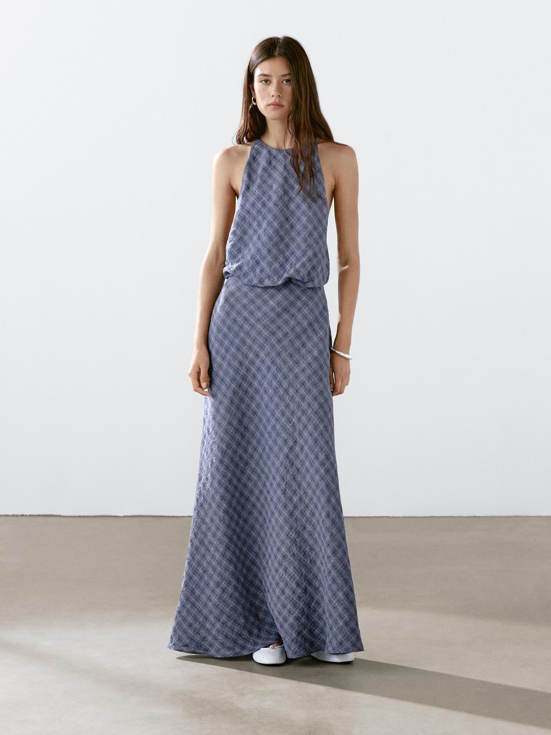 Long checked dress with back detail Product Image