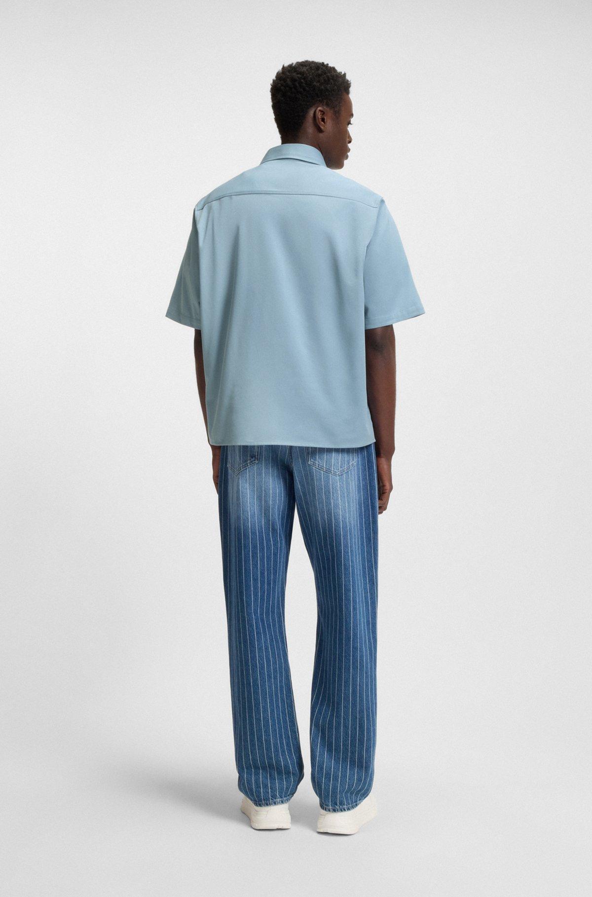 HUGO - Oversized-fit shirt in cotton twill with zip closure - Light Blue Product Image