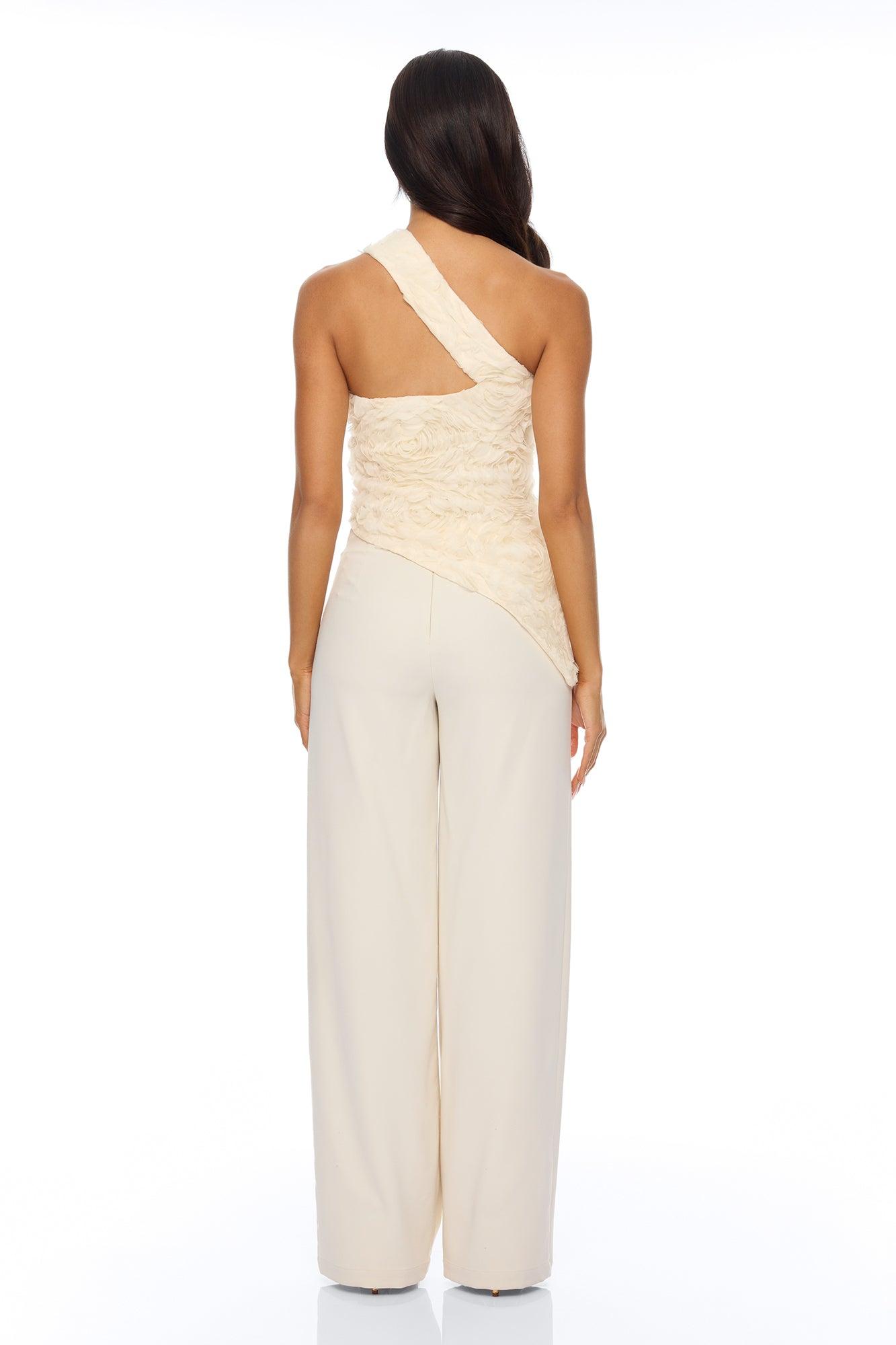 Daphne One Shoulder Corset Pant Set - Cream Female Product Image