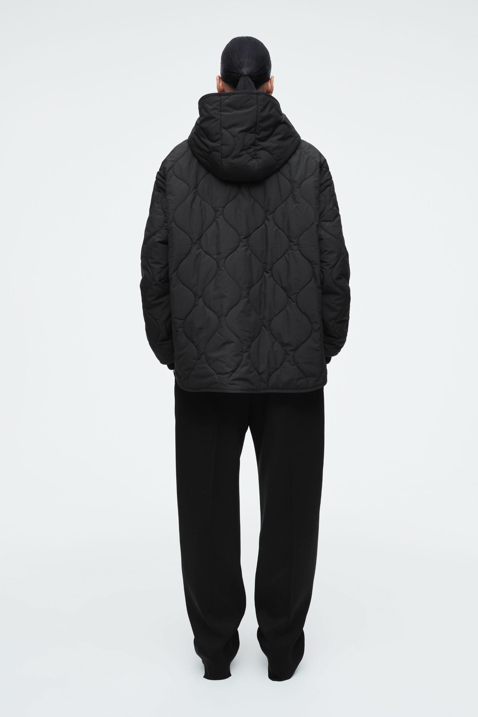 QUILTED HOODED FUNNEL-NECK JACKET Product Image