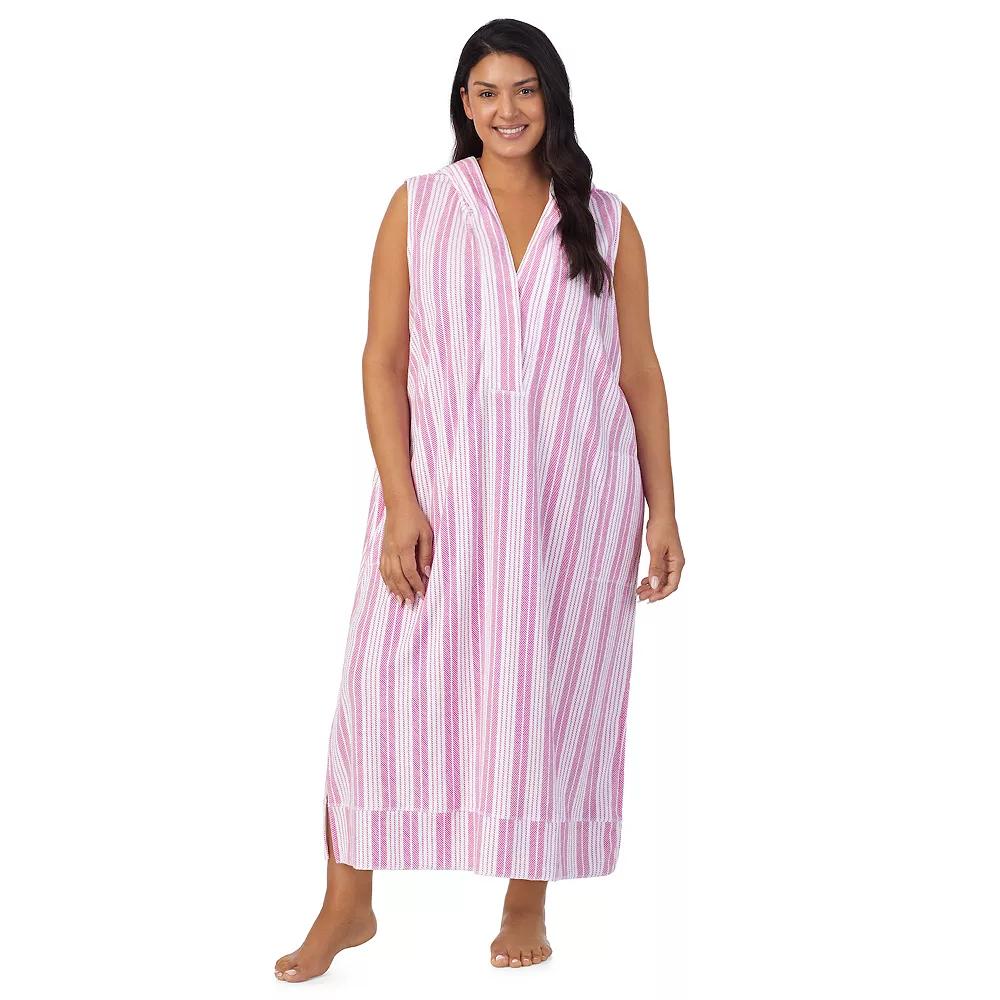 Plus Size Stan Herman Baby Terry Hooded Maxi Robe, Women's, Size: 2XL, Cloud Gray Stripe Product Image