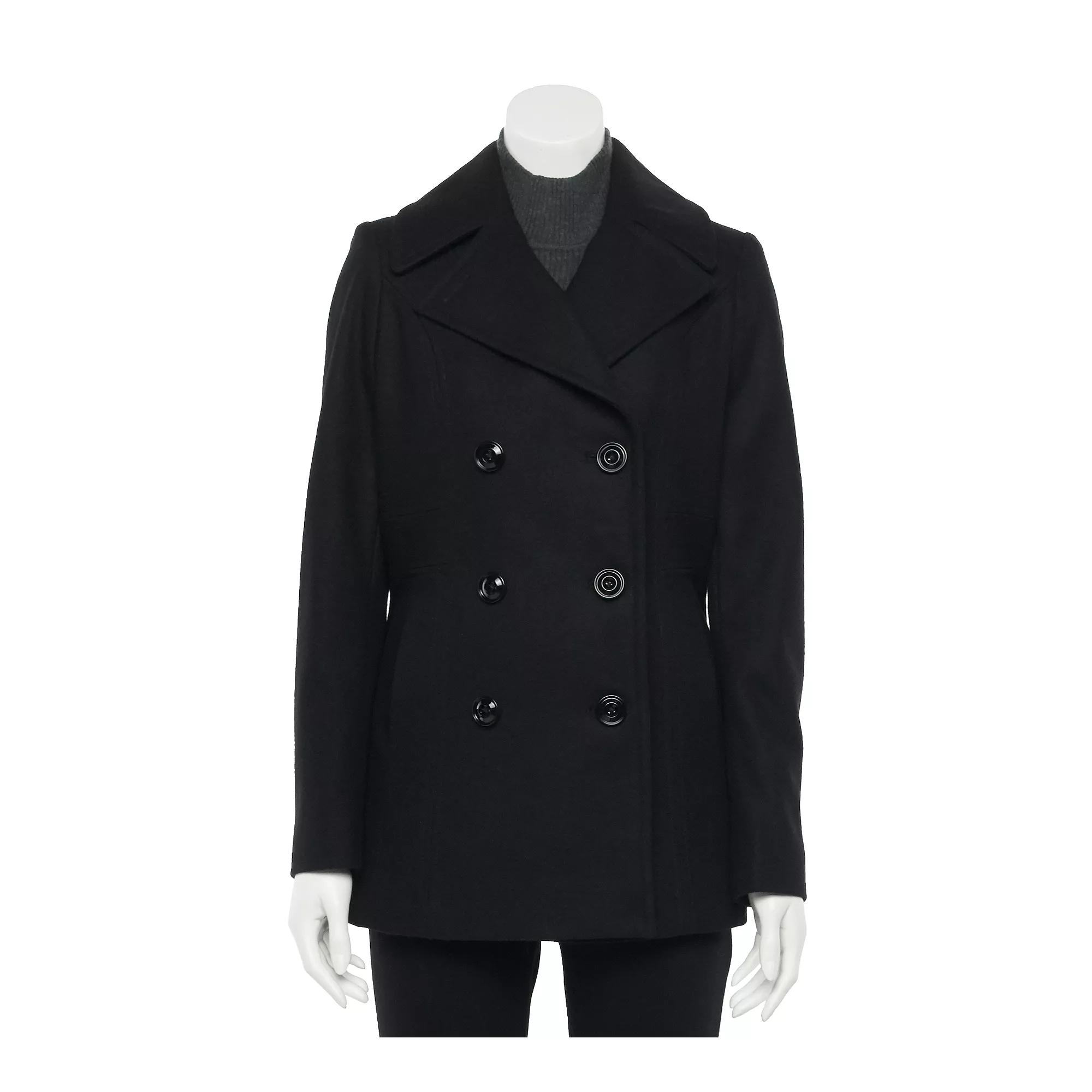 Women's TOWER by London Fog Scarf & Wool-Blend Peacoat, Size: Small, Black Product Image