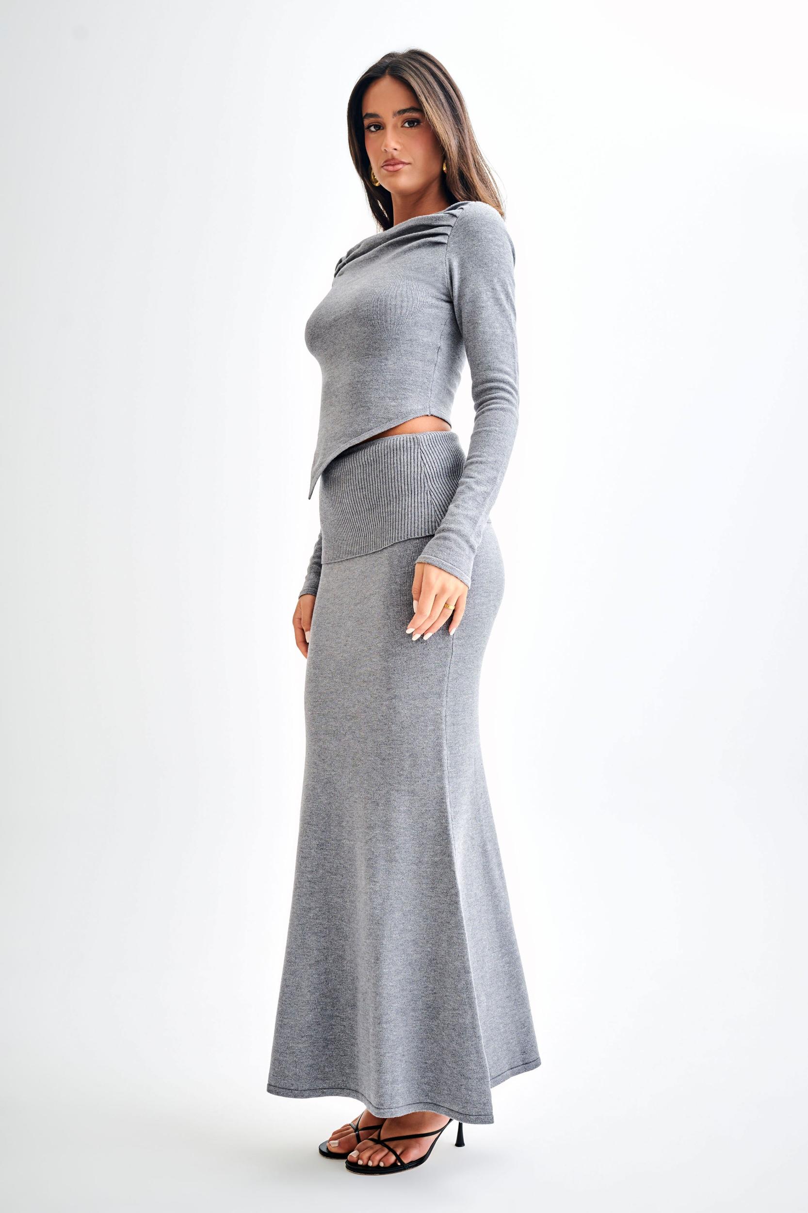 Karlie Knit Maxi Skirt With Ribbed Waist - Charcoal Marle Product Image