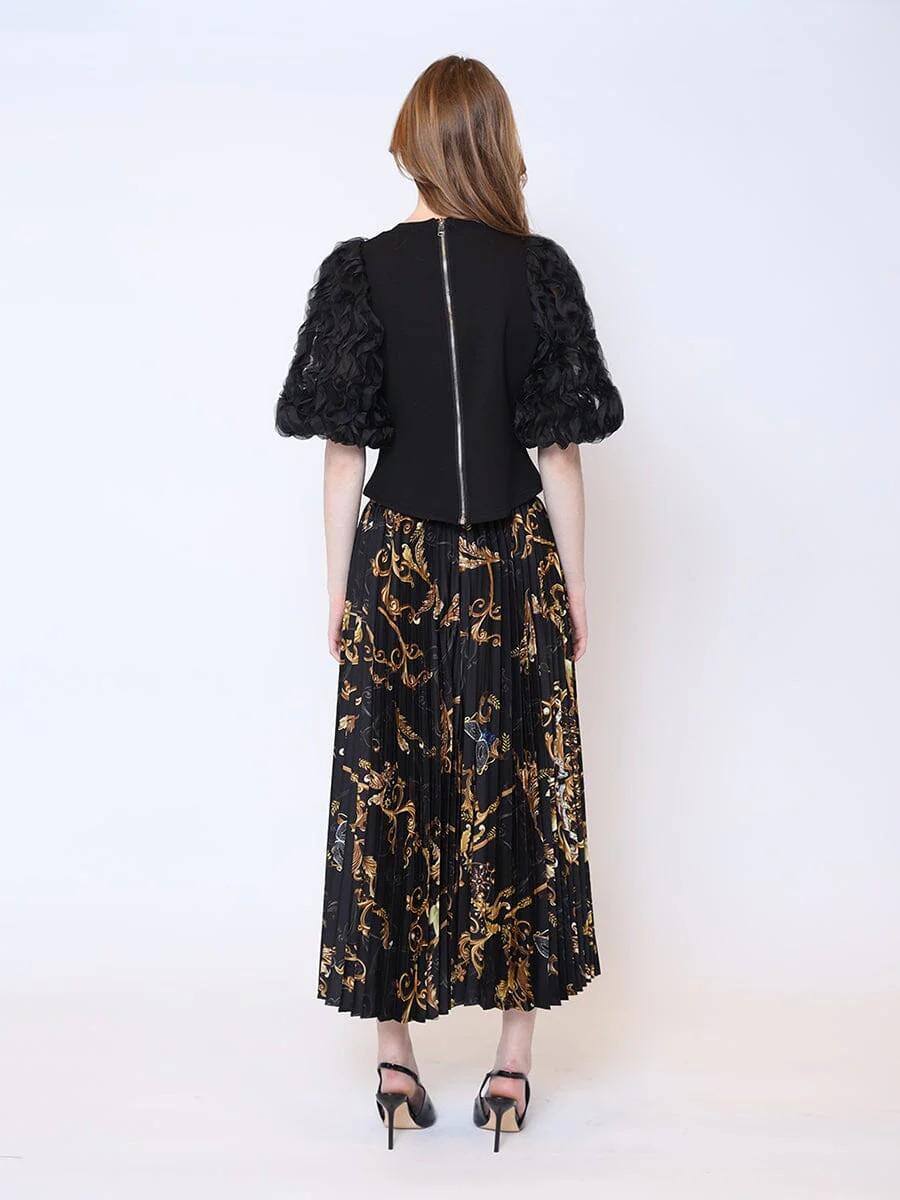 Floral Print Satin Pleated Skirt Product Image