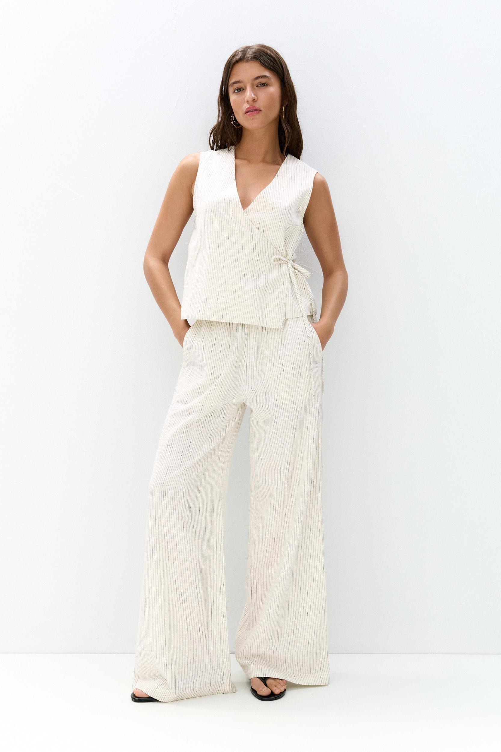 Rustic striped crossover top Product Image