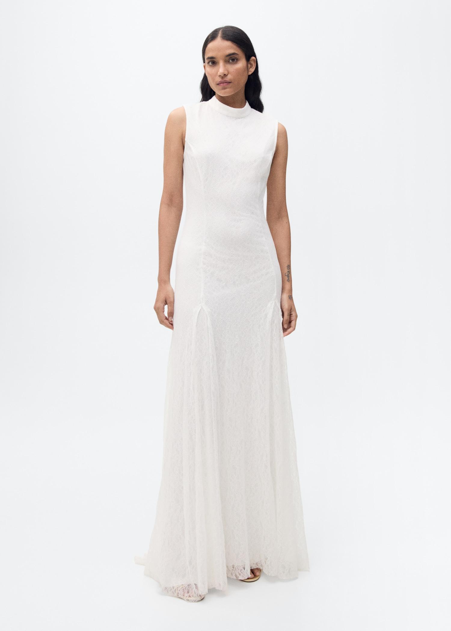 Pleated lace dress - Women | MANGO USA Product Image