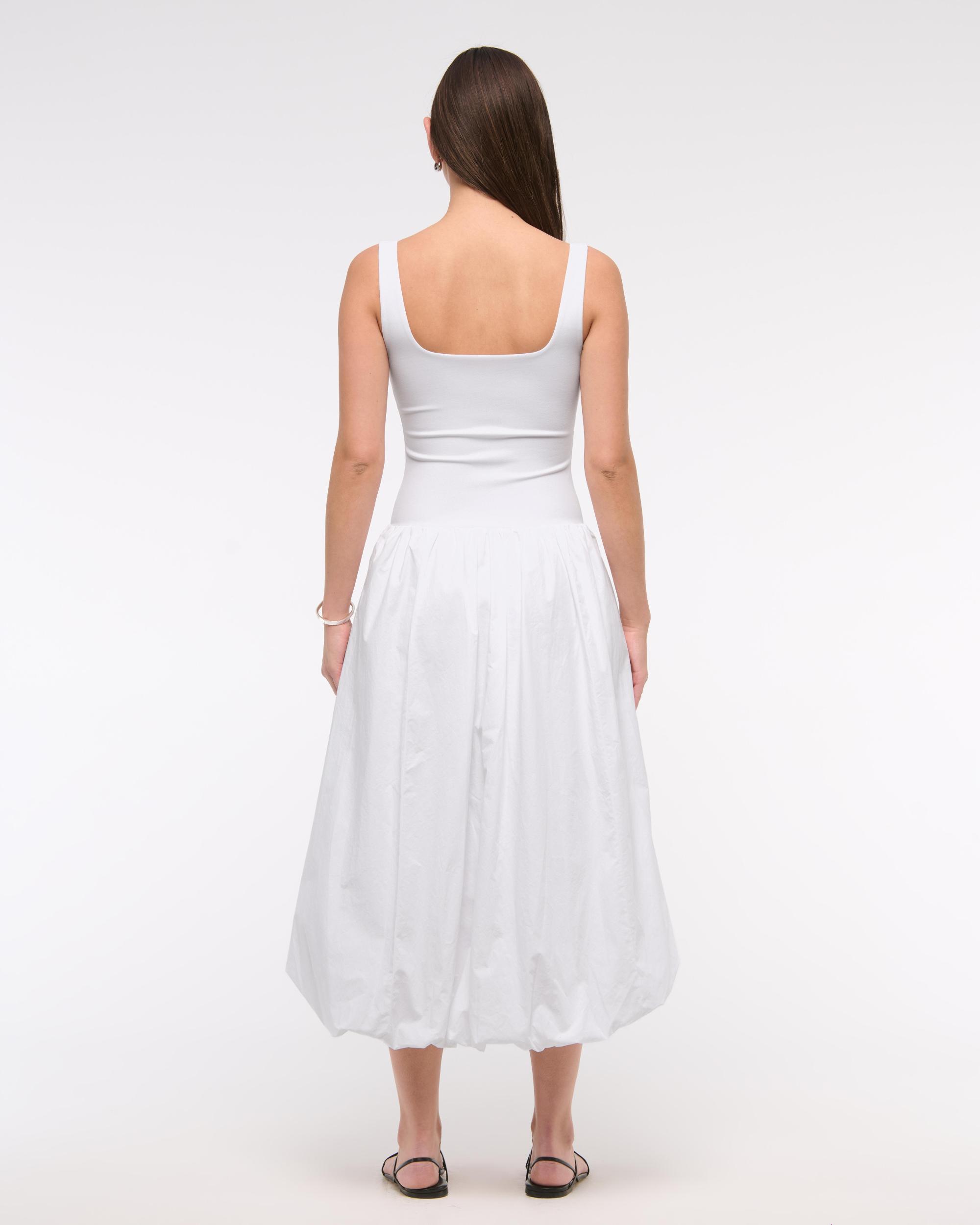Mixed Fabric Bubble Hem Midi Dress Product Image