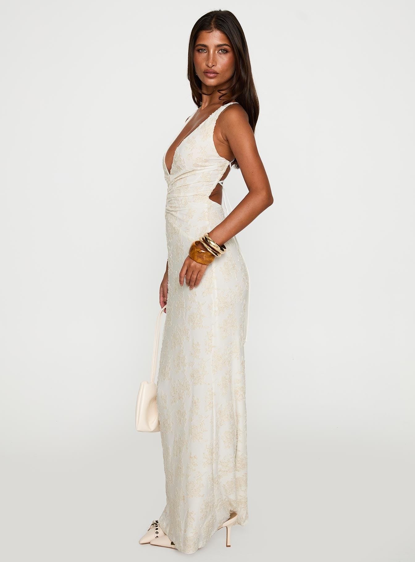 Starcrossed Halter Maxi Dress Cream Product Image