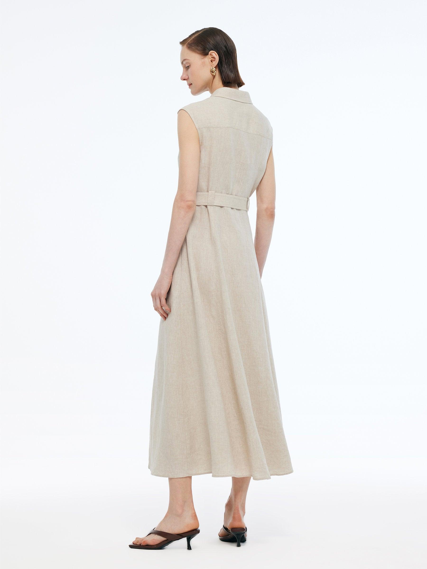 100% Linen Women Vest Maxi Shirt Dress With Belt Product Image