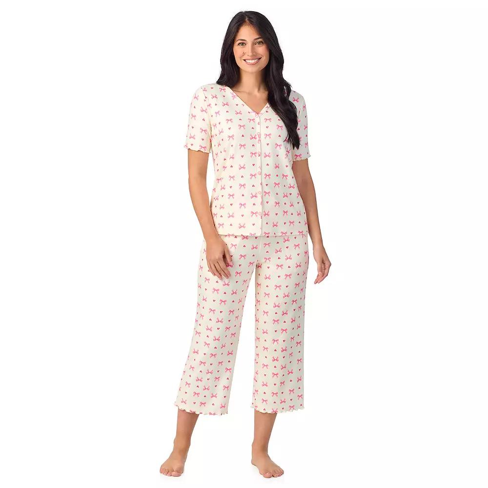 Women's Cuddl Duds® Pointelle Button-Front Pajama Top & Cropped Pajama Bottoms Set, Size: XXL, Ivory Bows Product Image