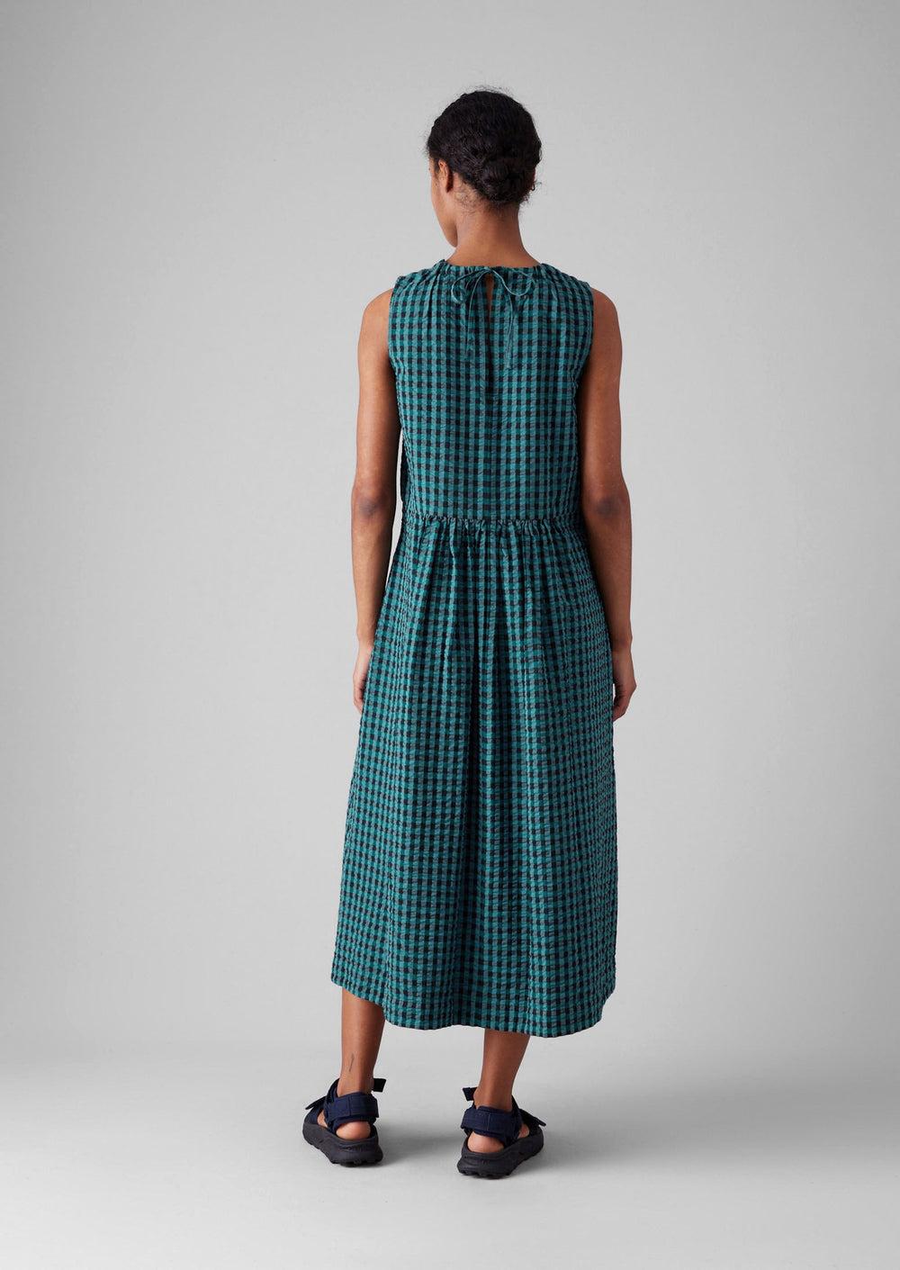 Seersucker Gingham Cotton Dress | Teal Multi Product Image