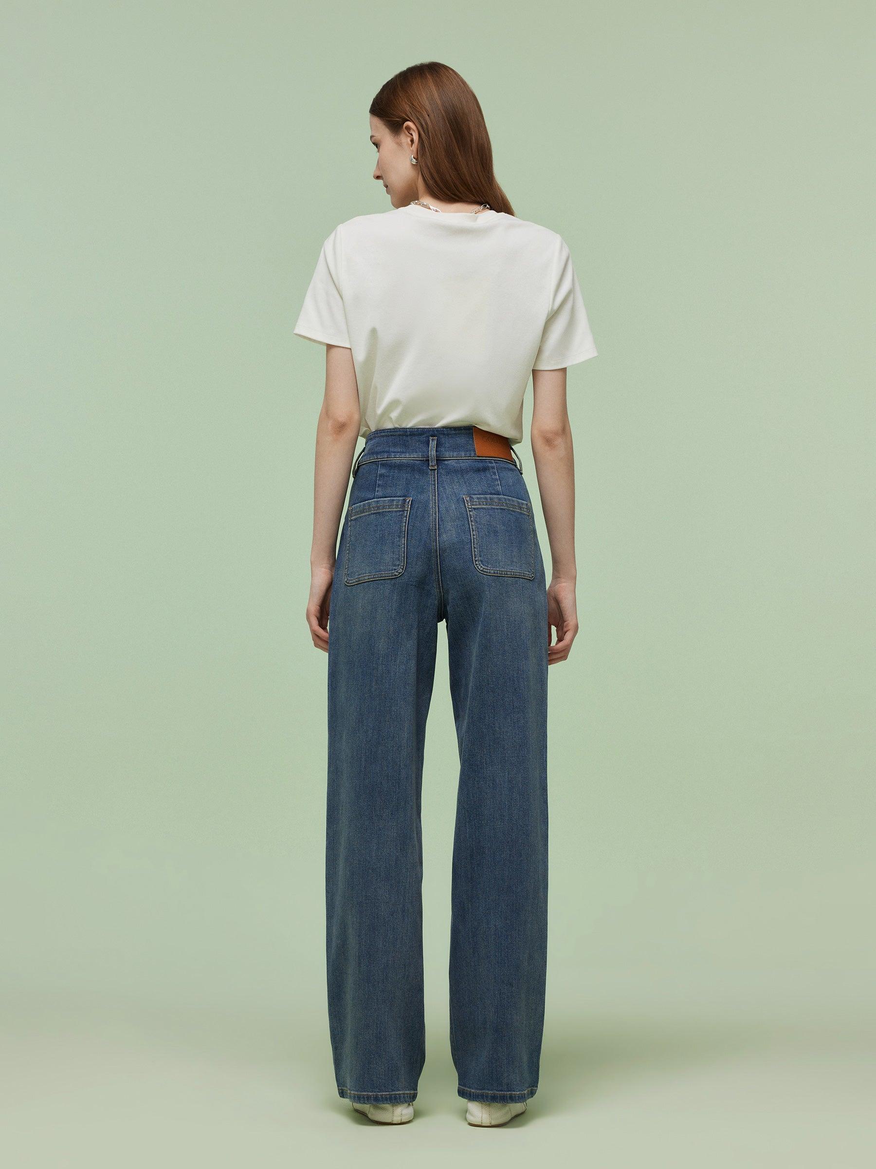 Denim Women High-Waisted Straight Leg Jeans Product Image