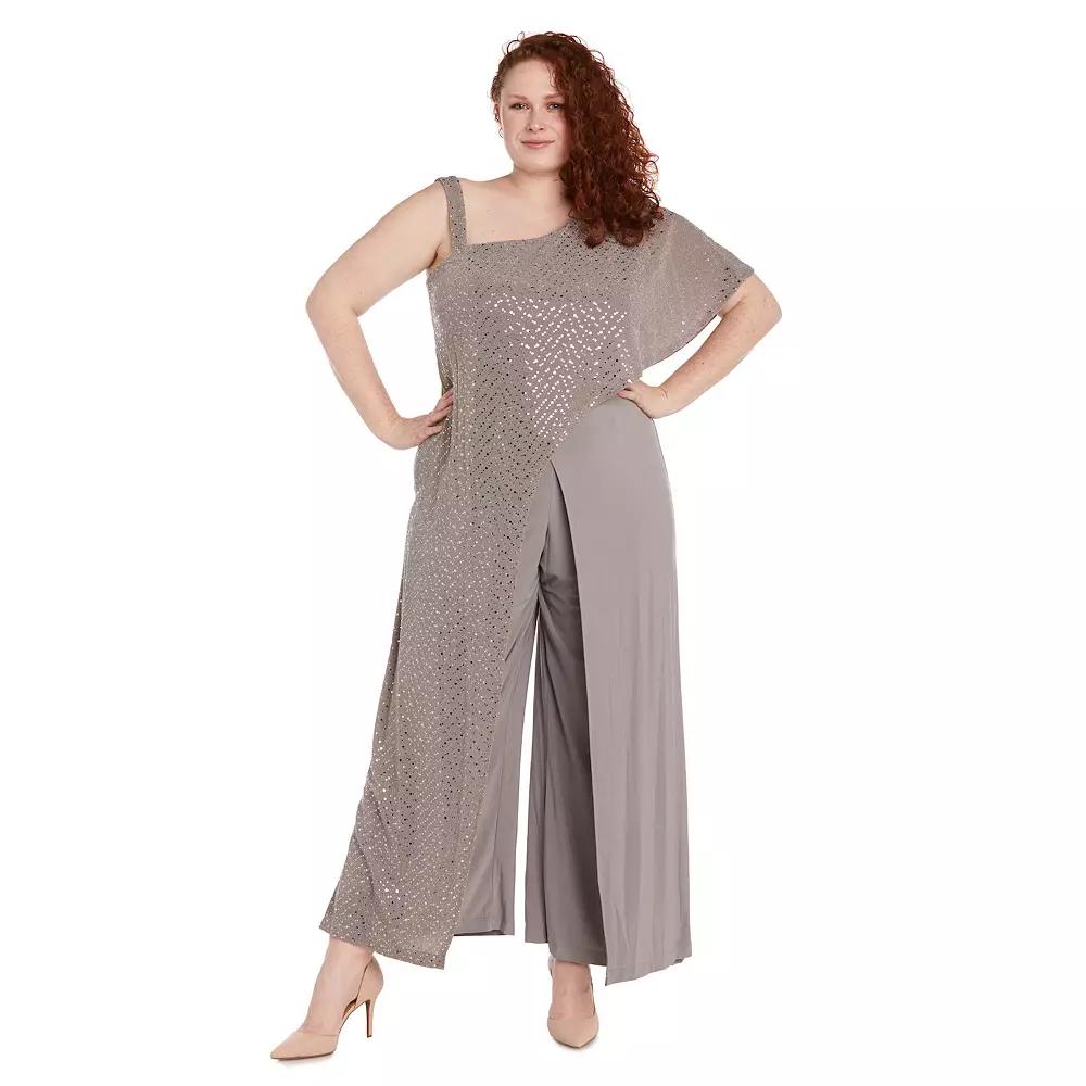 Plus Size R&M Richards Metallic One-Shoulder Jersey Jumpsuit, Women's, Size: 20 W, Brown Product Image