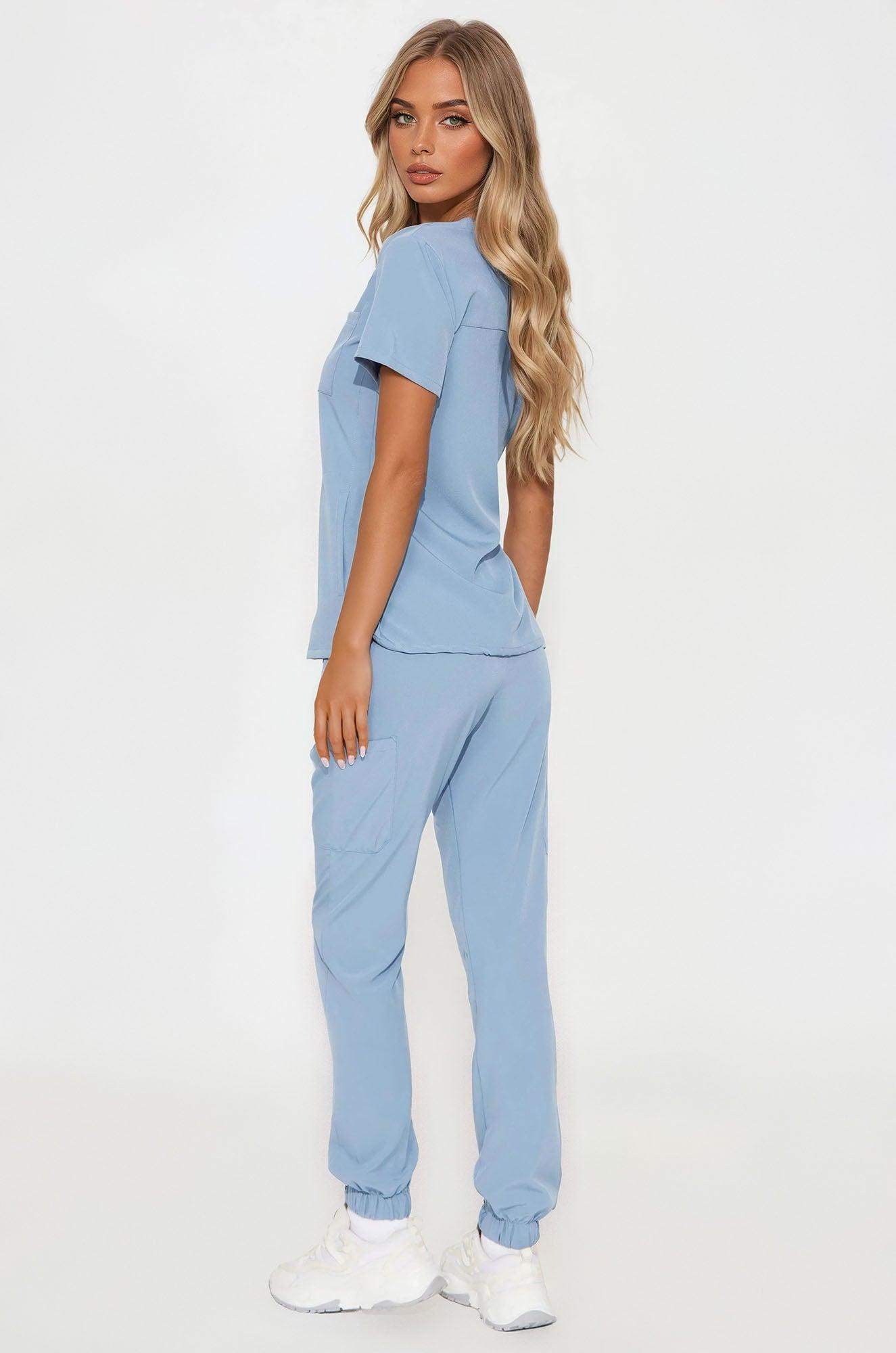 Daily Routine Stretch Uniform Scrub Jogger Set - Slate Blue Female Product Image