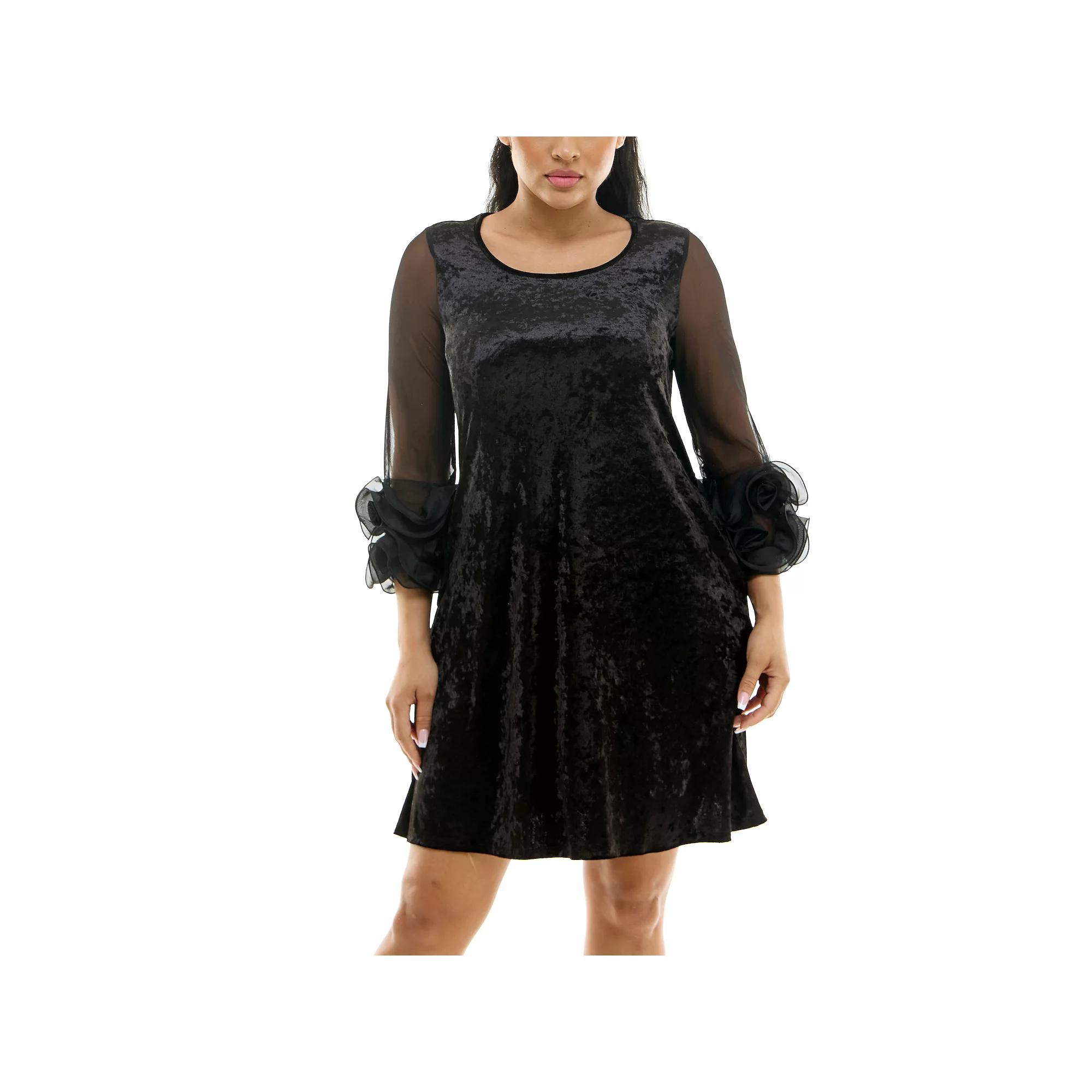 Women's Nina Leonard Crushed Velvet Trapeze Dress,  Product Image