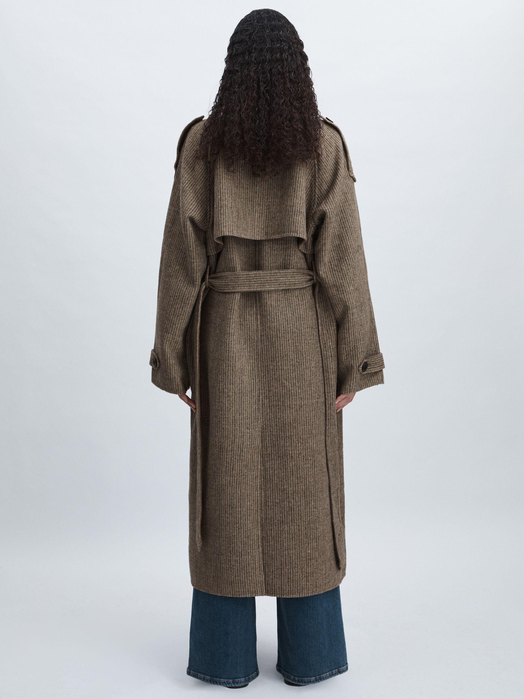 Meotine Beige Check Wool-Blend Houndstooth-Check Trench Coat in Beige Check Product Image