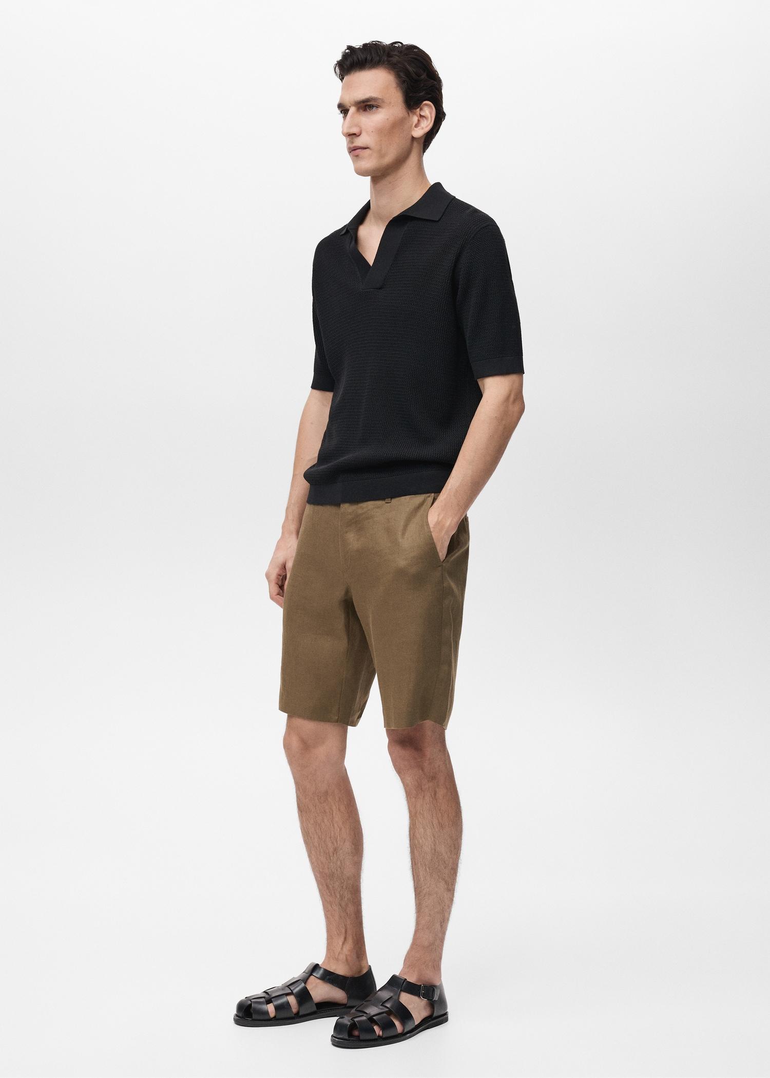 Slim-fit 100% linen bermuda shorts - Men | MANGO USA Product Image