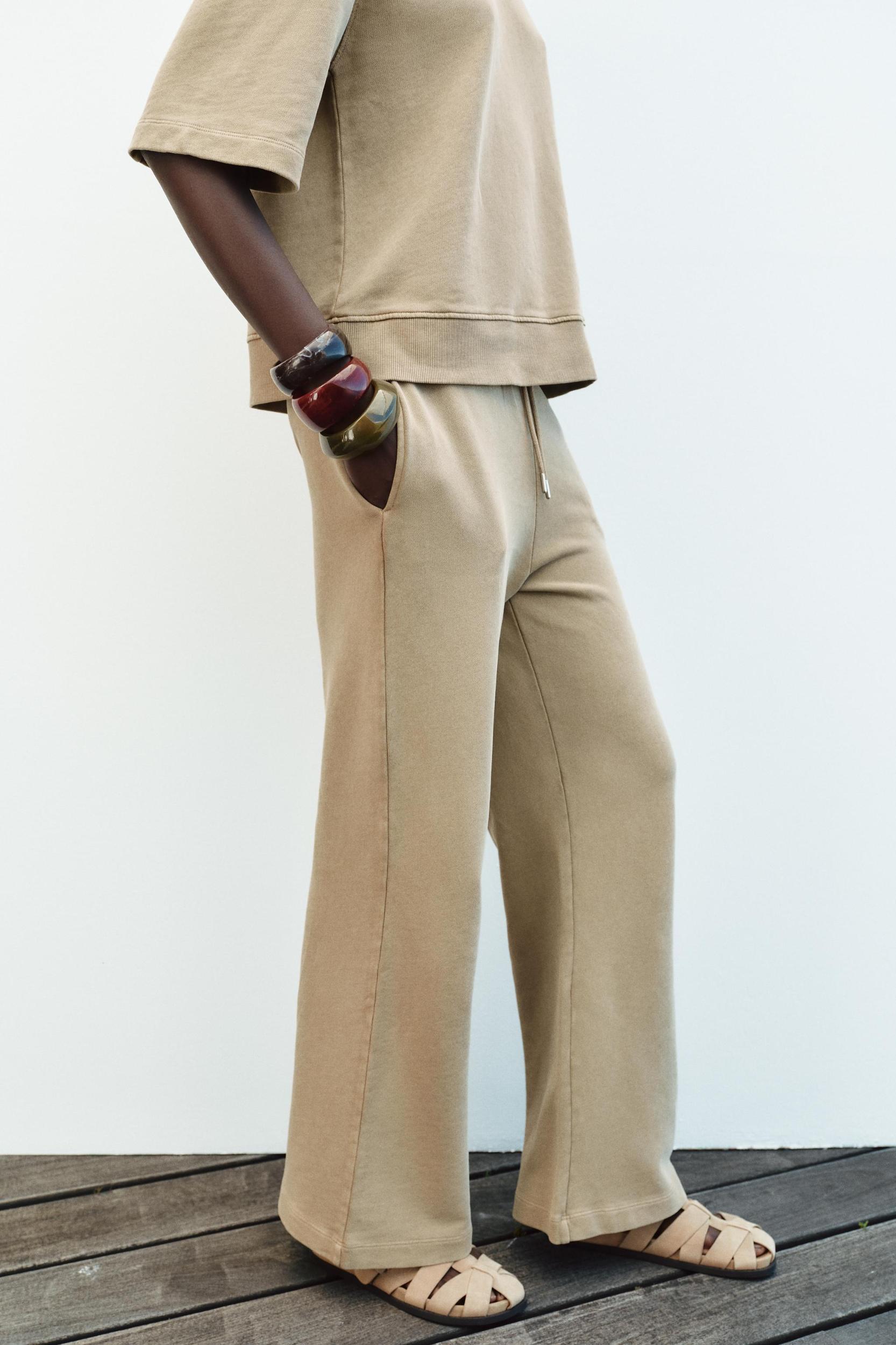 WASHED EFFECT WIDE LEG PANTS Product Image