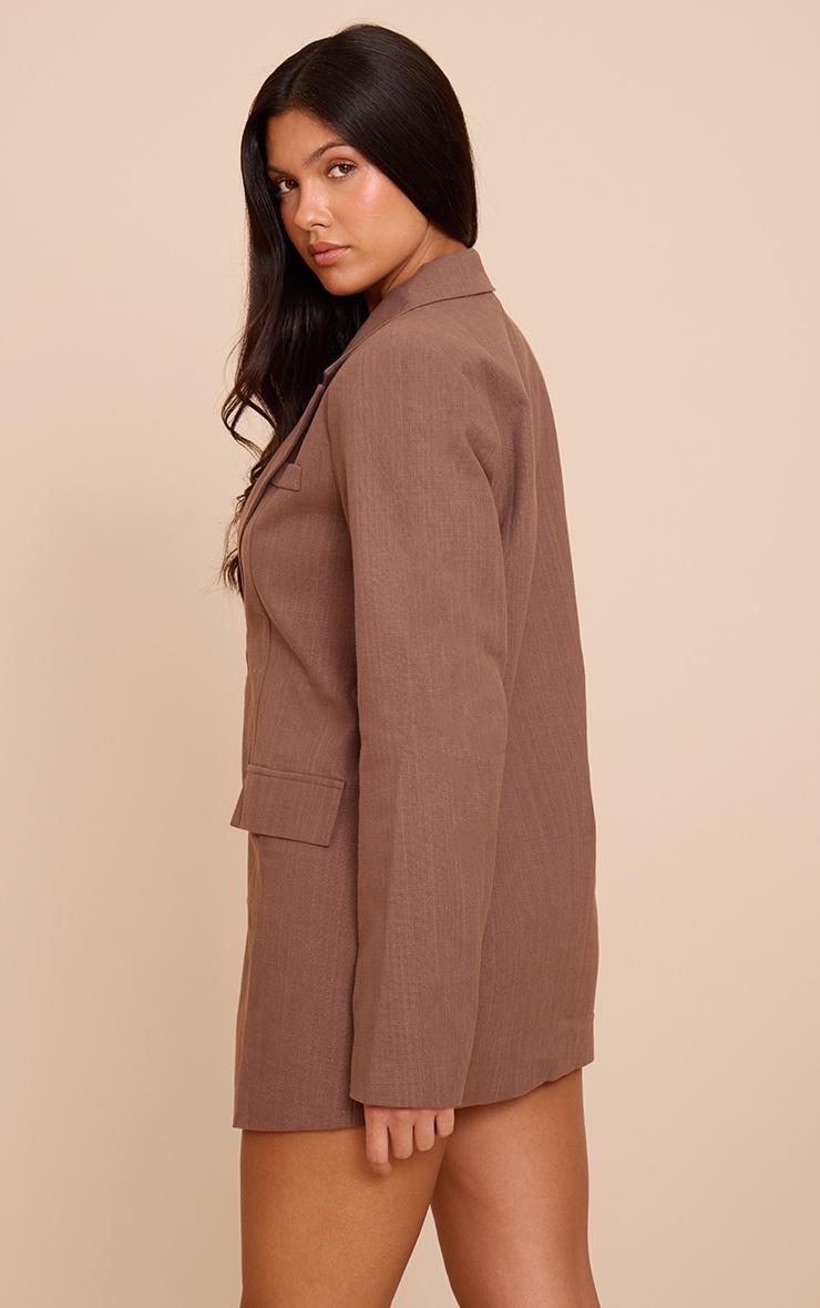 Chocolate Linen Blend Blazer Dress Product Image