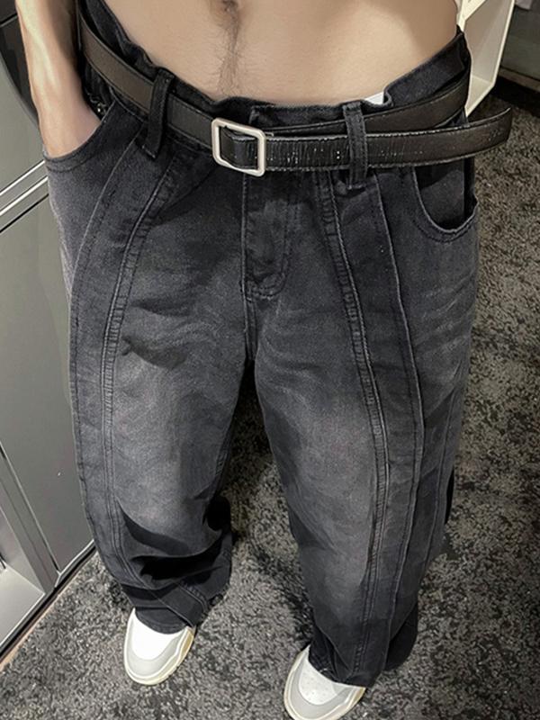 Men's Street Splice Loose Jeans Product Image