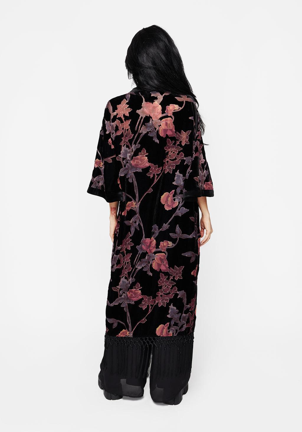 Waterlily Burnout Fringe Trim Longline Kimono Product Image