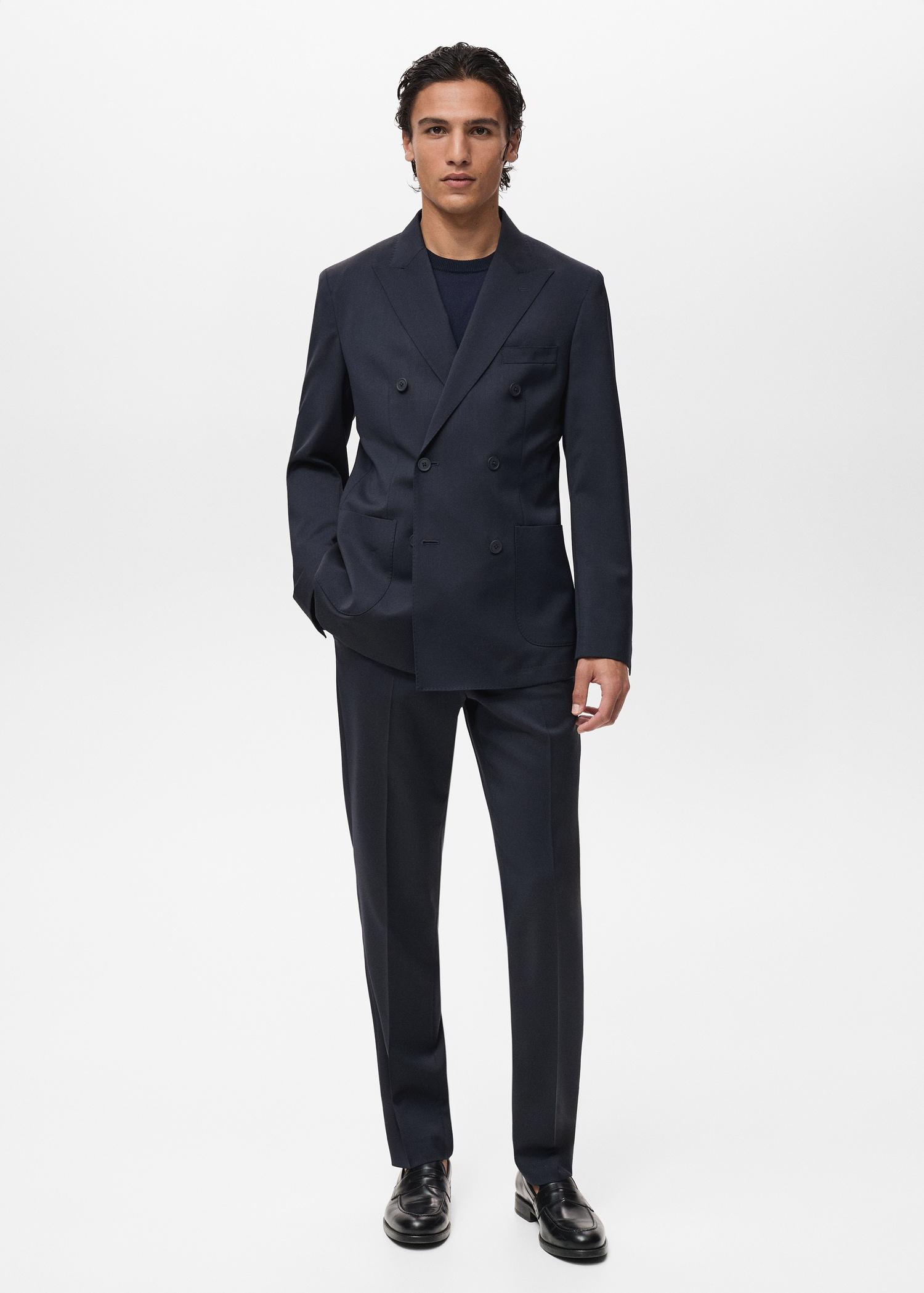 100% cold wool double-breasted suit blazer - Men | MANGO USA Product Image