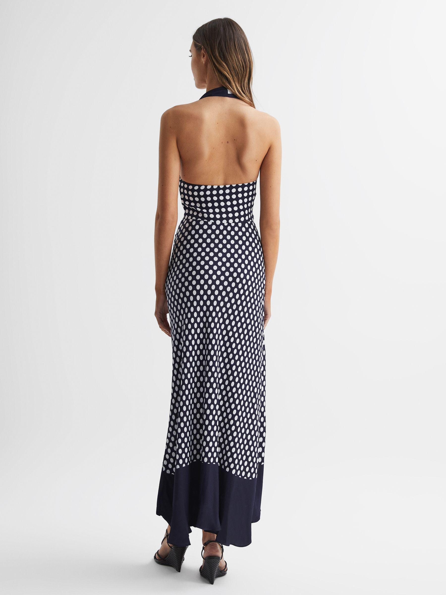 Striped Polka Dot Halter Maxi Dress in Navy/White Product Image