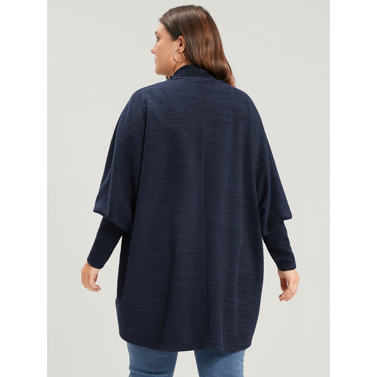 Plus Size Solid Open Front Dolman Sleeve Coat DarkBlue Women Elegant Dailywear Cardigans BloomChic 14-16/1X Product Image