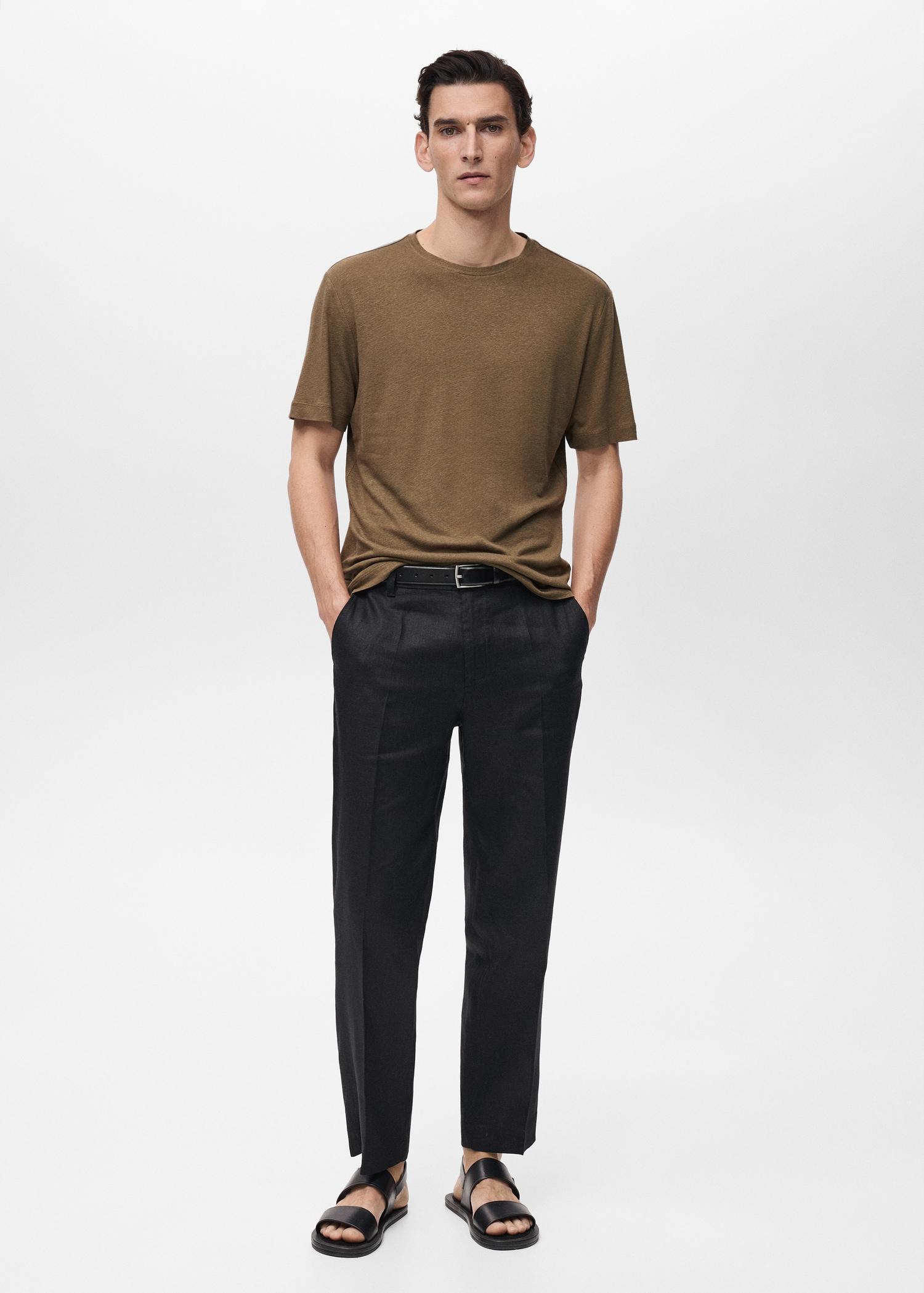 Linen slim-fit t-shirt - Men | MANGO USA Product Image