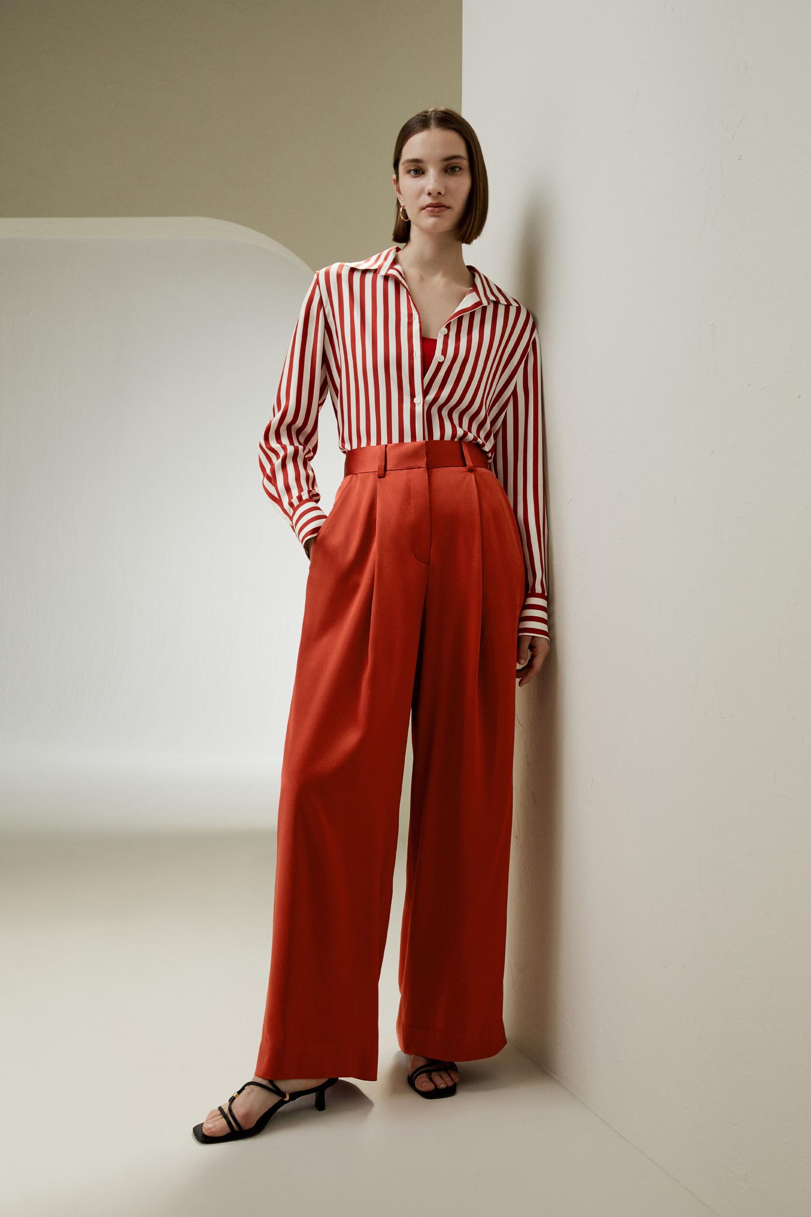 High-Waisted Wide Leg Dense Silk Pants Product Image