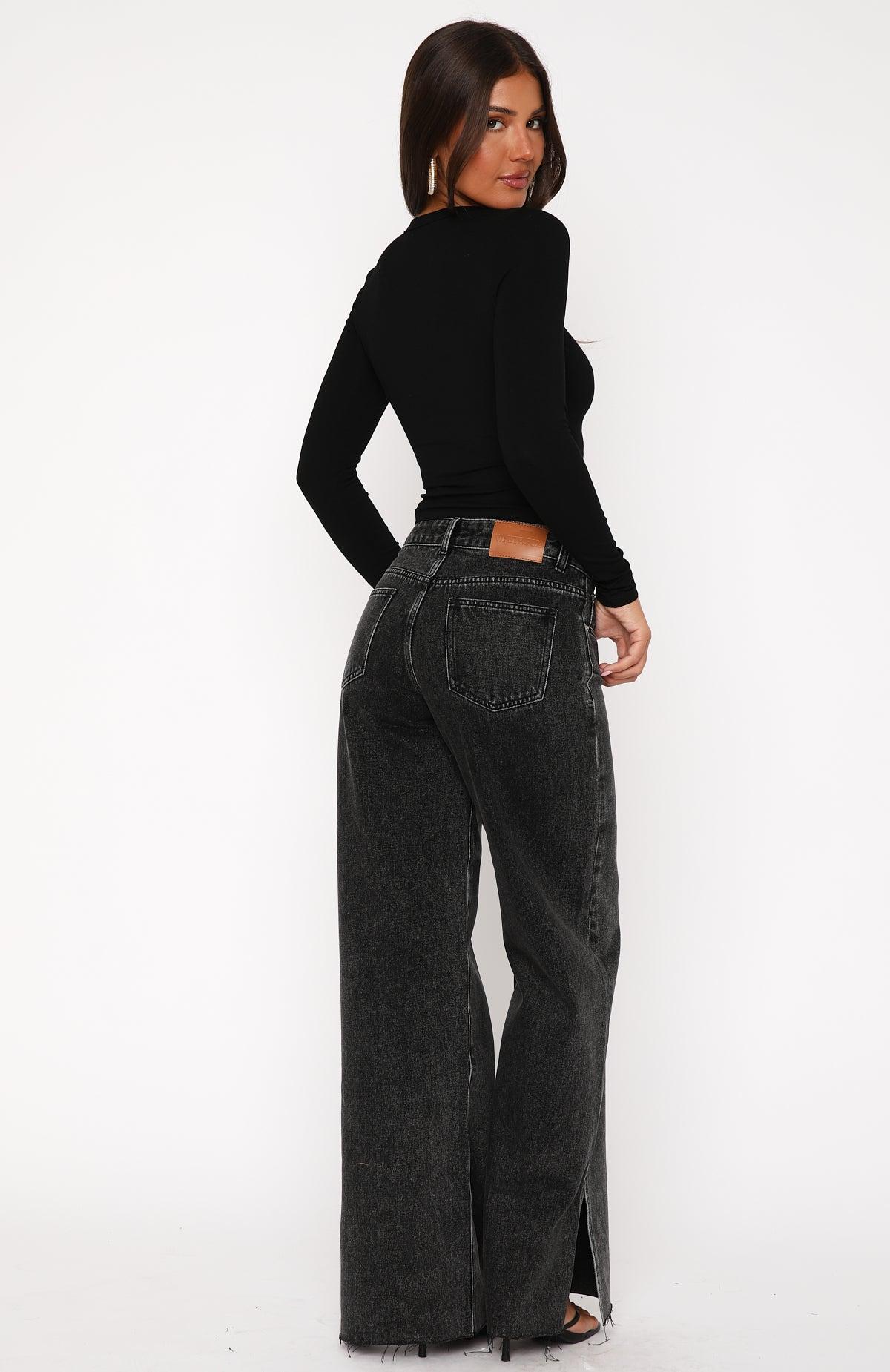 Summer Mid Rise Wide Leg Jeans Black Acid Product Image