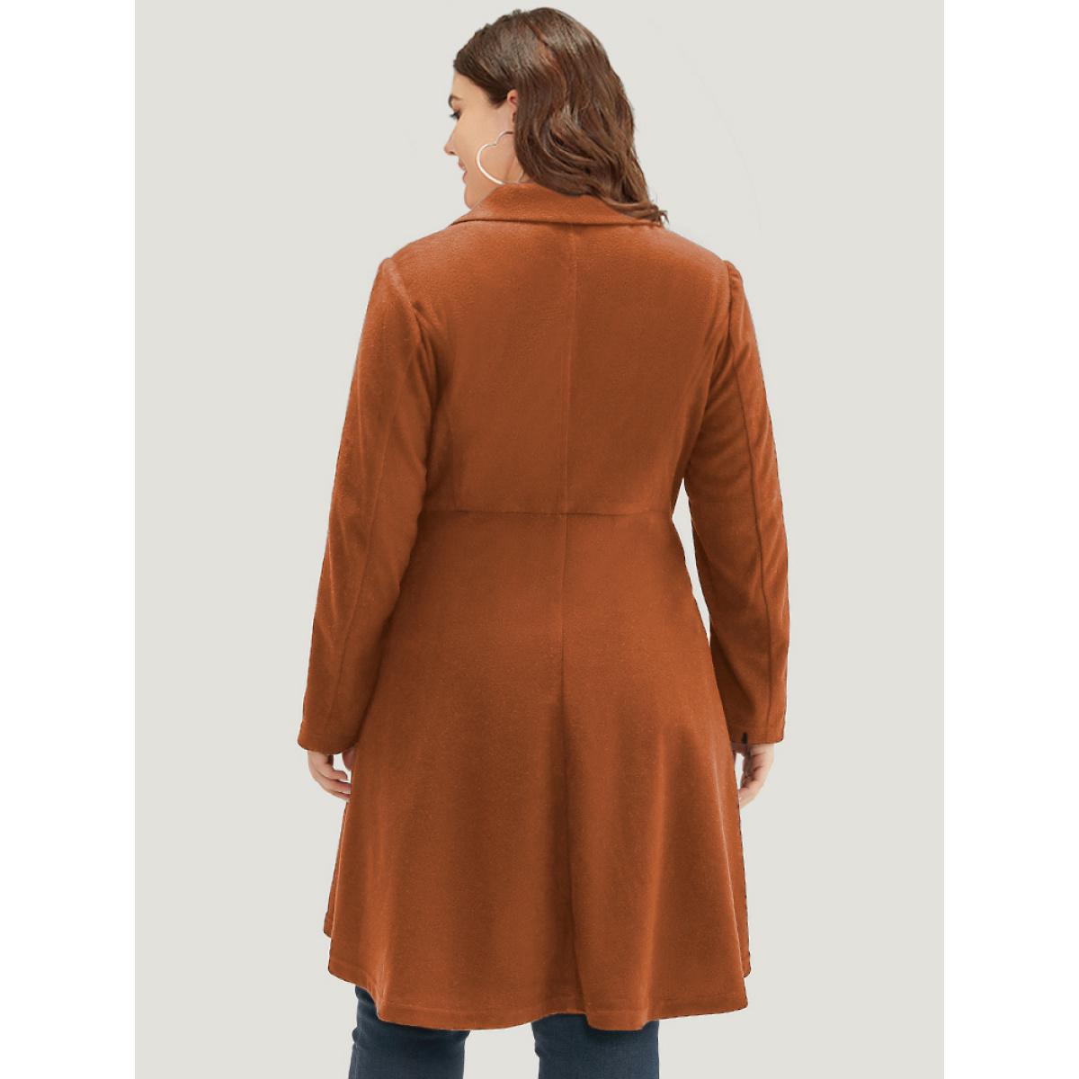 Plus Size Solid Lapel Collar Double Breasted Coat Women Chocolate Office Plain Ladies Work Winter Coats BloomChic 22-24/3X Product Image