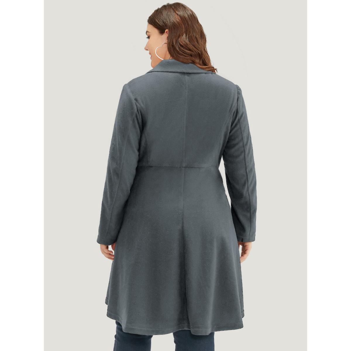 Plus Size Solid Lapel Collar Double Breasted Coat Women Gray Office Plain Ladies Work Winter Coats BloomChic 22-24/3X Product Image