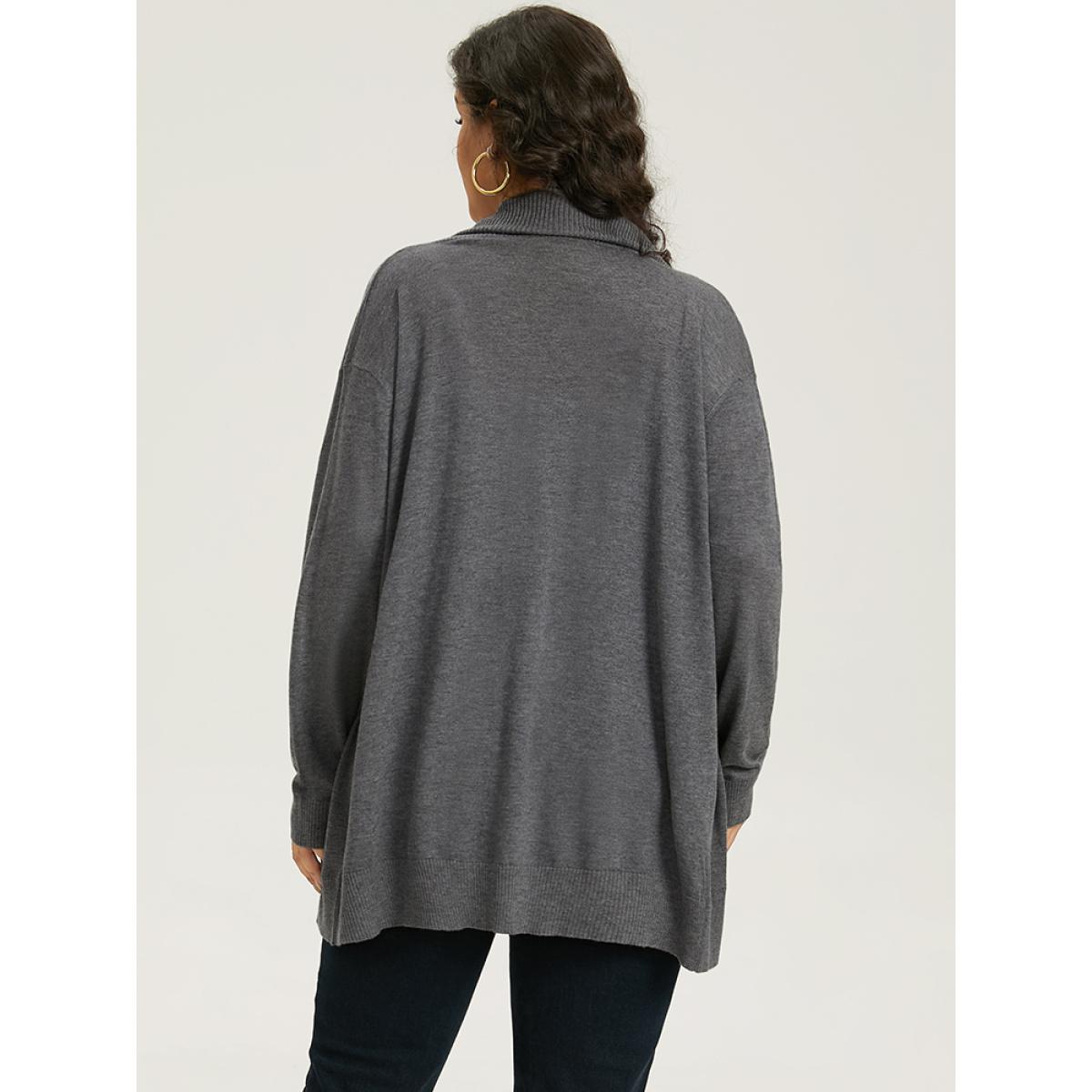 Plus Size Supersoft Essentials Plain Texture Arc Hem Cardigan Gray Women Casual Loose Long Sleeve Everyday Cardigans BloomChic 28/5X Product Image