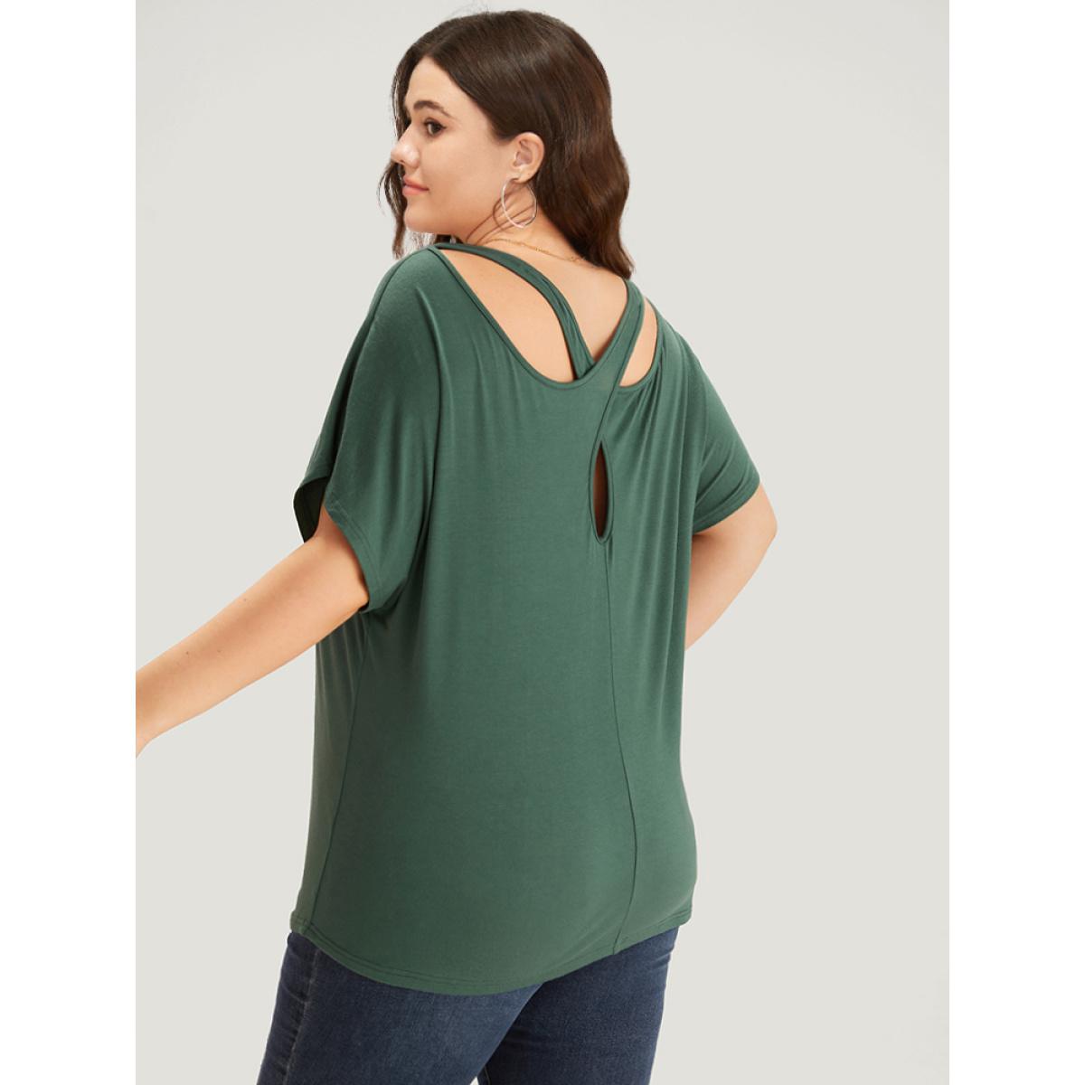 Plus Size Supersoft Essentials Plain Batwing Sleeve Cut Out T-shirt Emerald Women Elegant Plain Plain Round Neck Dailywear T-shirts BloomChic 26/4X Product Image