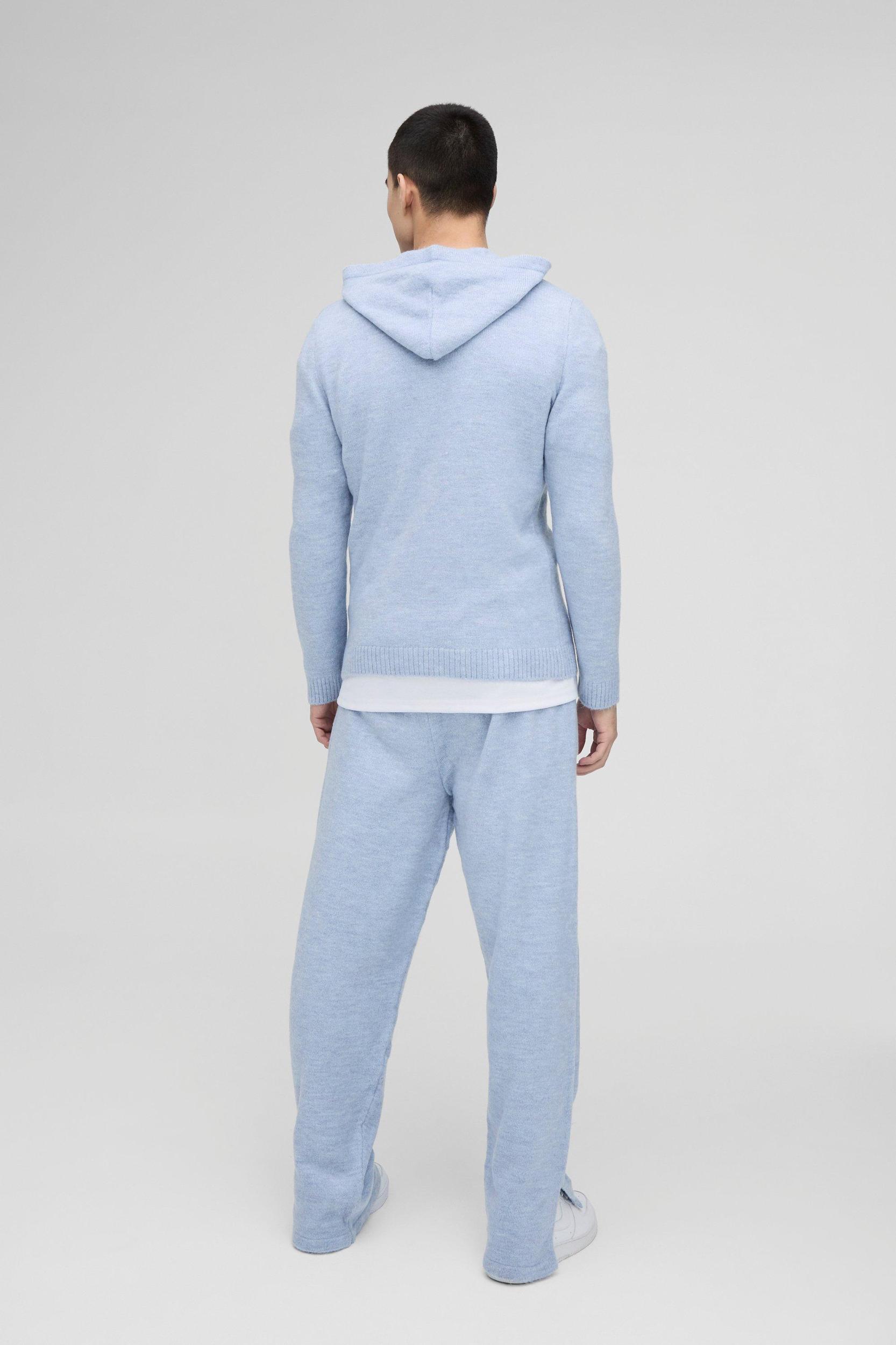 Regular Fit Brushed Knit Hoodie Split Hem Tracksuit | boohooMAN USA Product Image