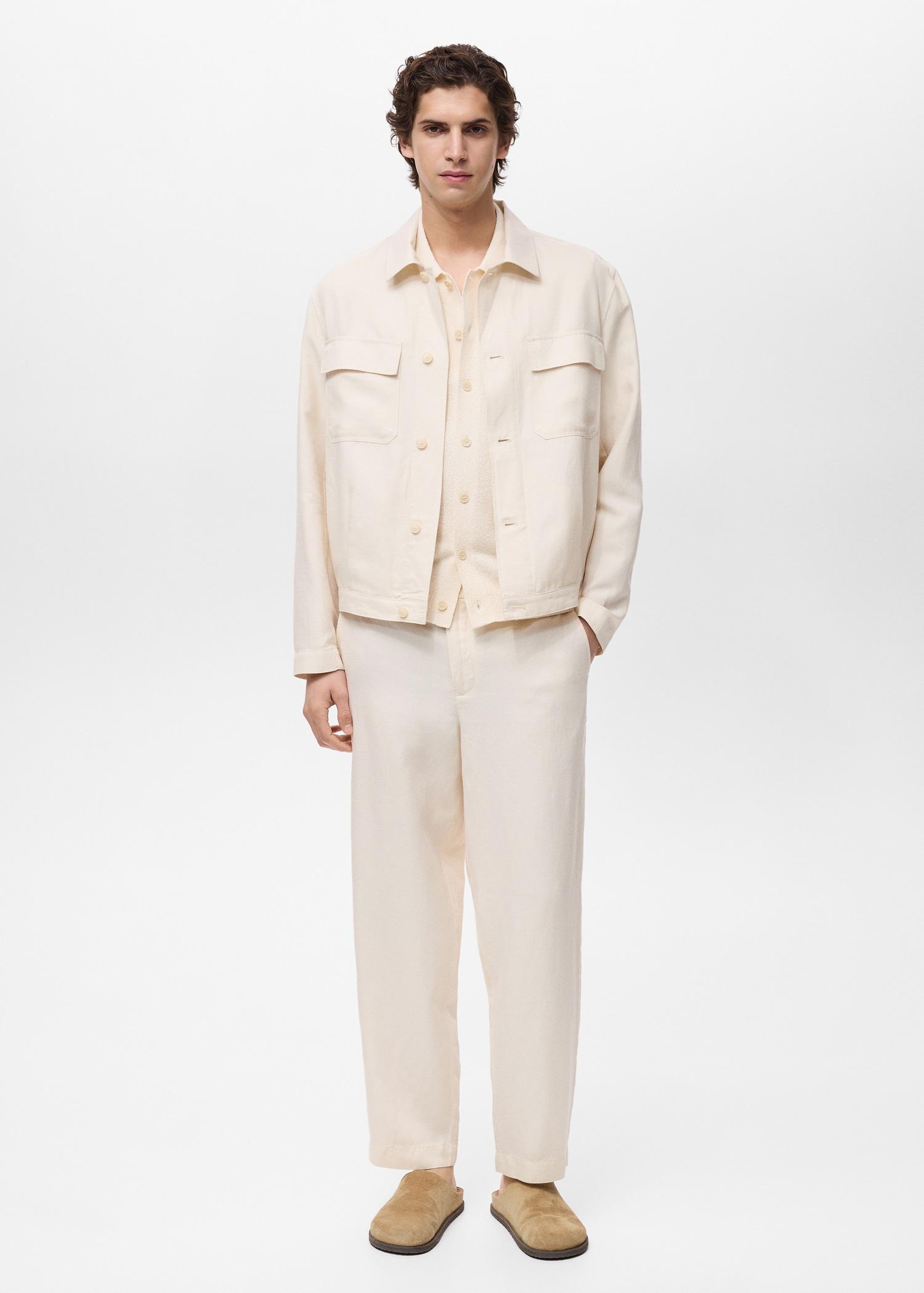 Bowling-style overshirt in a linen blend - Men | MANGO USA Product Image