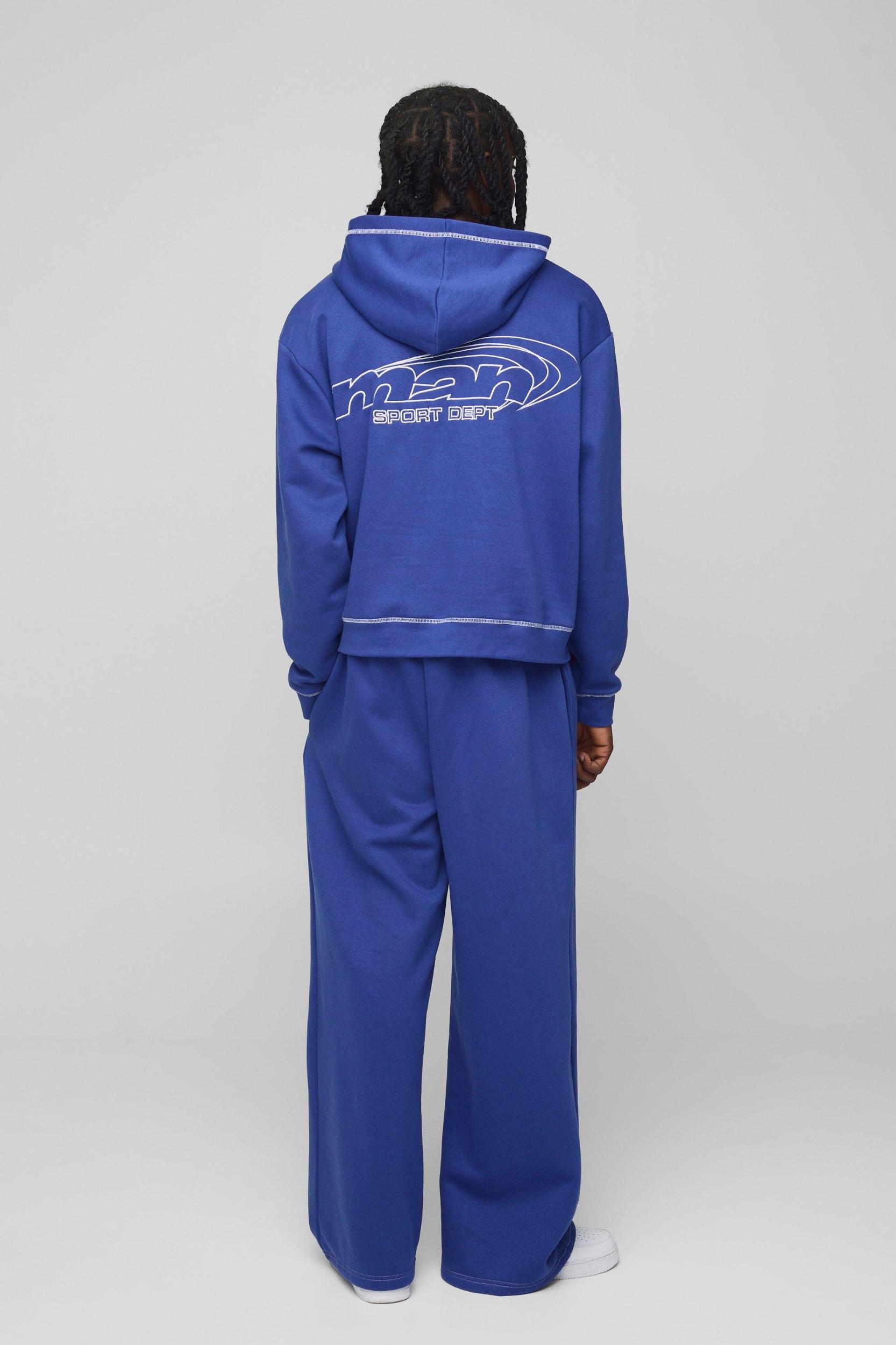 Oversized Man Contrast Embroidery Hooded Tracksuit | boohooMAN USA Product Image