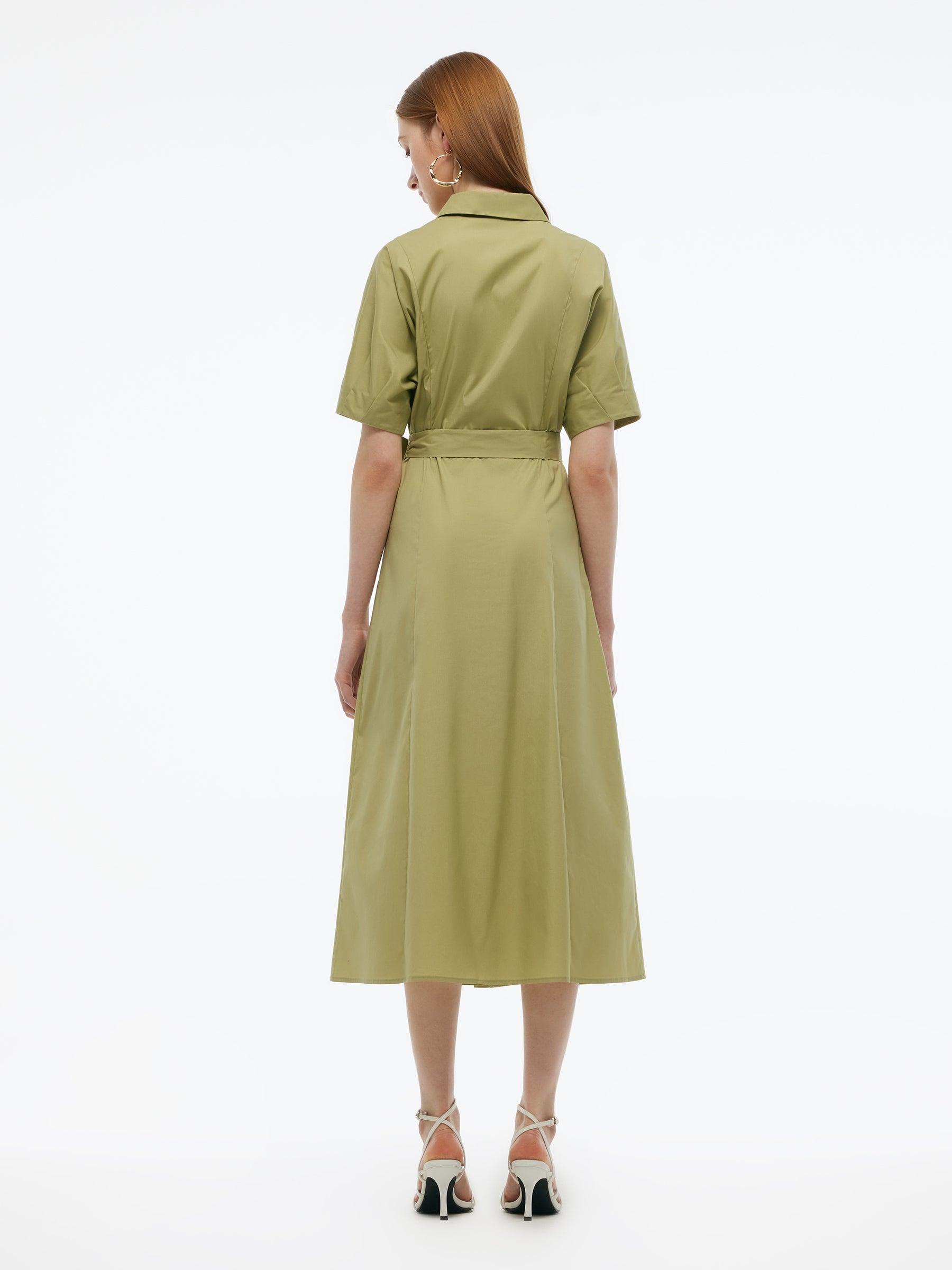 Gathered Waist Stretch Women Maxi Shirt Dress With Belt Product Image