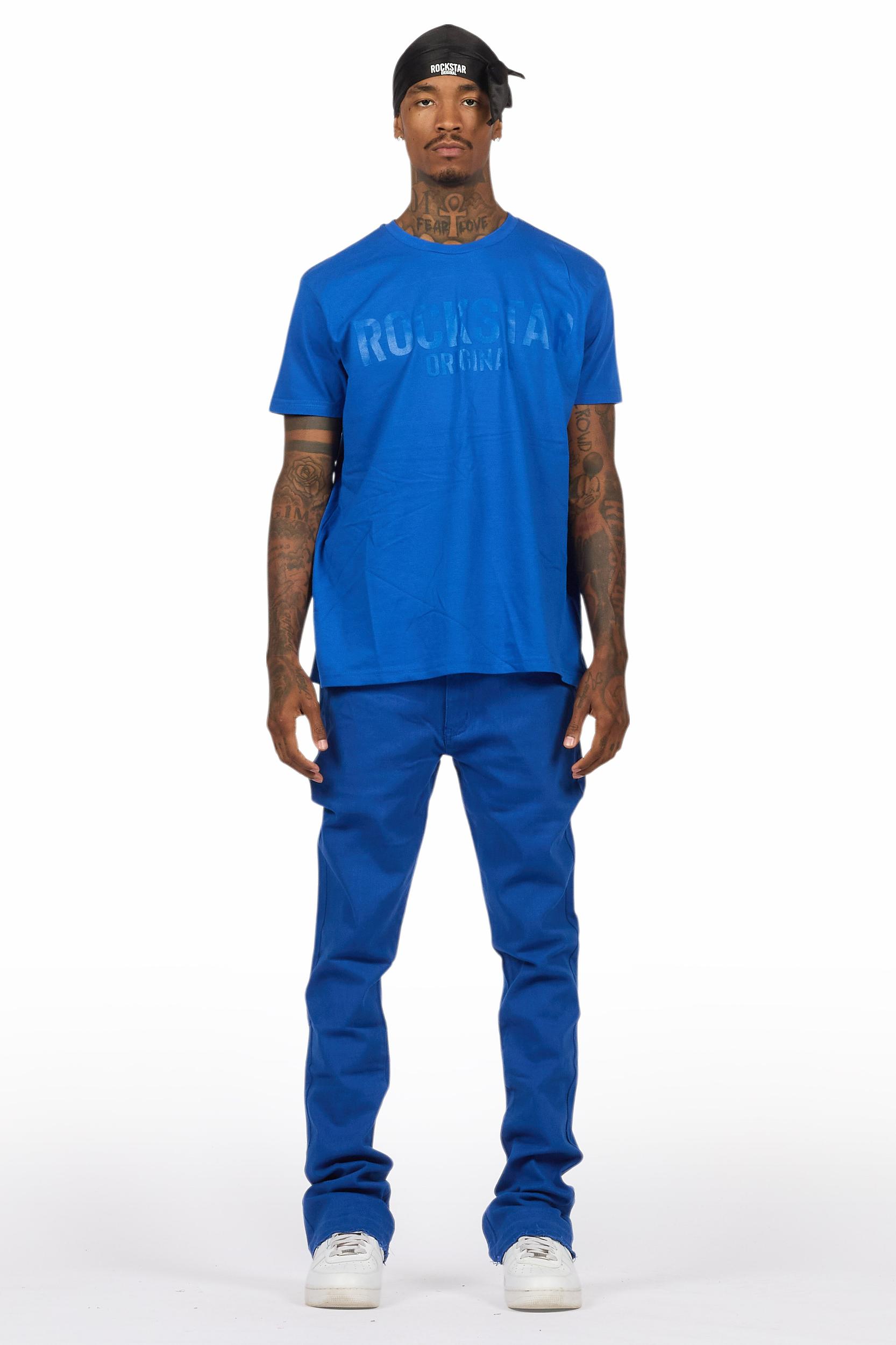 Sana Royal Blue T-Shirt/Dag Stacked Flare Jean Set Male Product Image