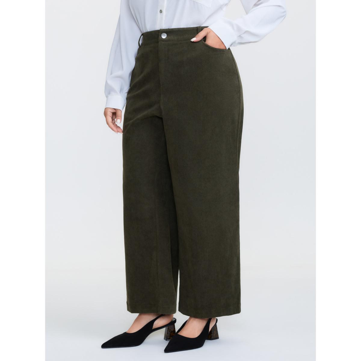 Plus Size Corduroy Ribbed Solid Pants Women DarkSlateGray Office Bootcut Mid Rise Office Pants BloomChic 28/5X Product Image