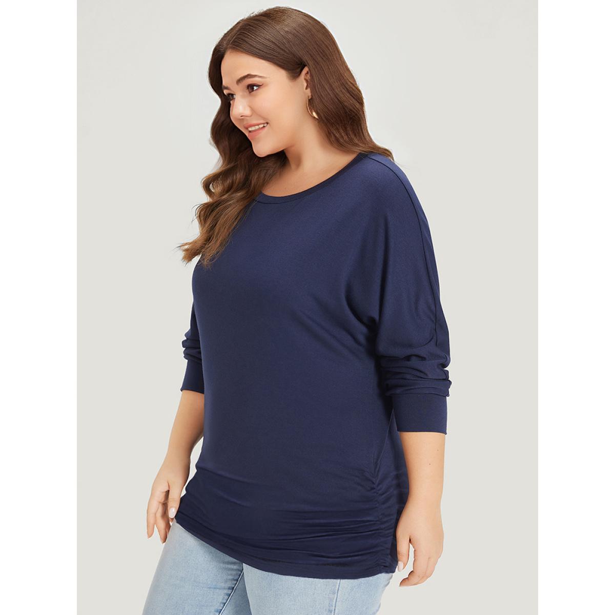 Plus Size Supersoft Essentials Plain Crew Neck Dolman Sleeve Sweatshirt Women Indigo Casual Elastic cuffs Round Neck Everyday Sweatshirts BloomChic 18-20/2X Product Image