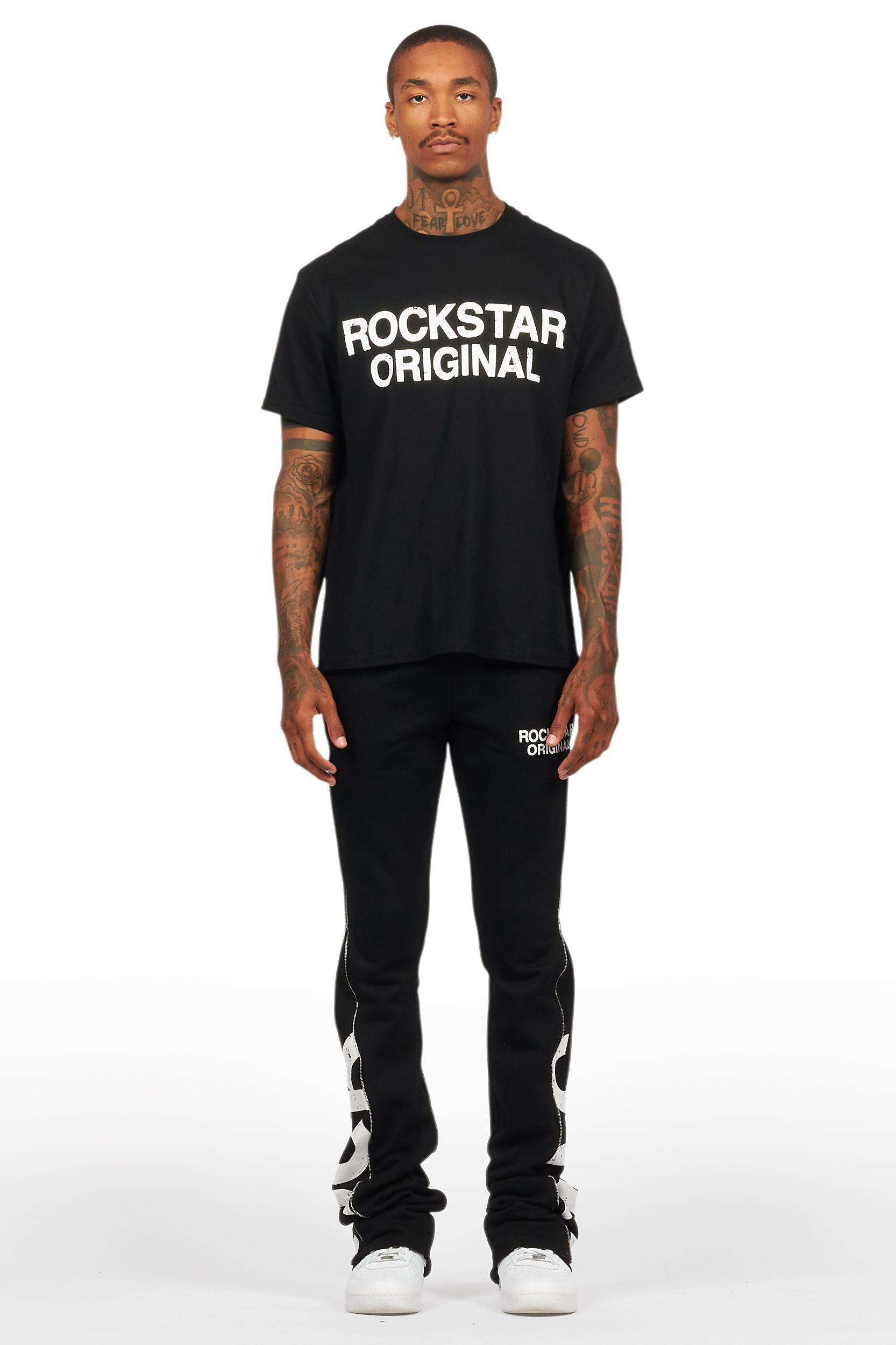 Deniska Black T-Shirt/Baggy Stacked Flare Track Set Male Product Image