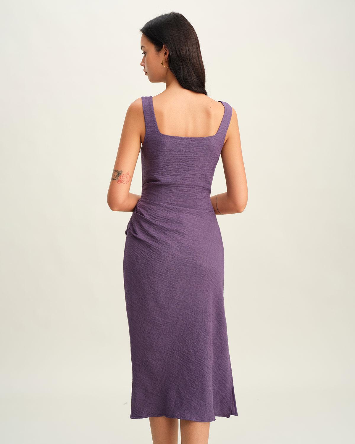 Purple Square Neck Slip Midi Dress Product Image